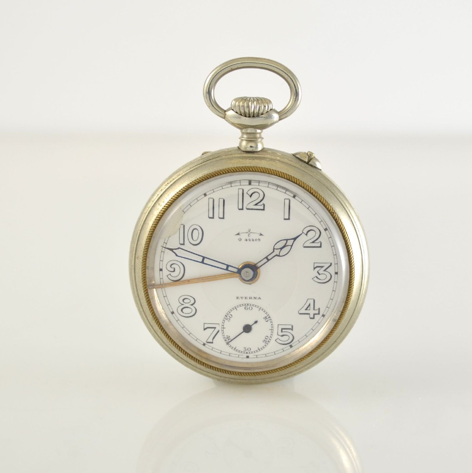 ETERNA 2 open face pocket watches with alarm in nickel & iron, Switzerland around 1910, hinge - Bild 6 aus 10