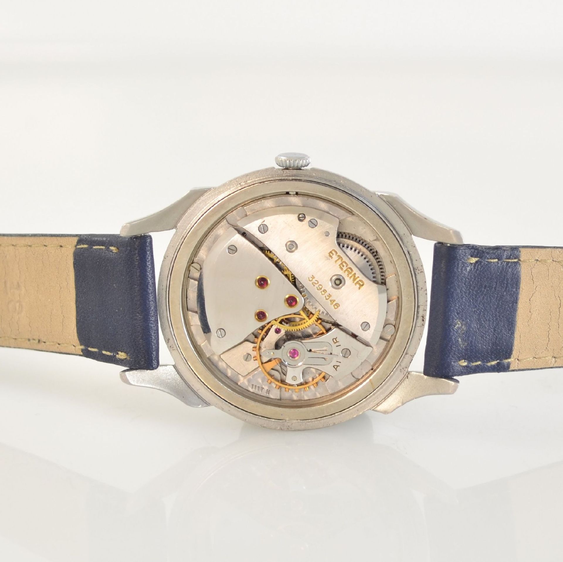 ETERNA big gents wristwatch in steel, Switzerland around 1950, manual winding, pressed down case - Bild 7 aus 7