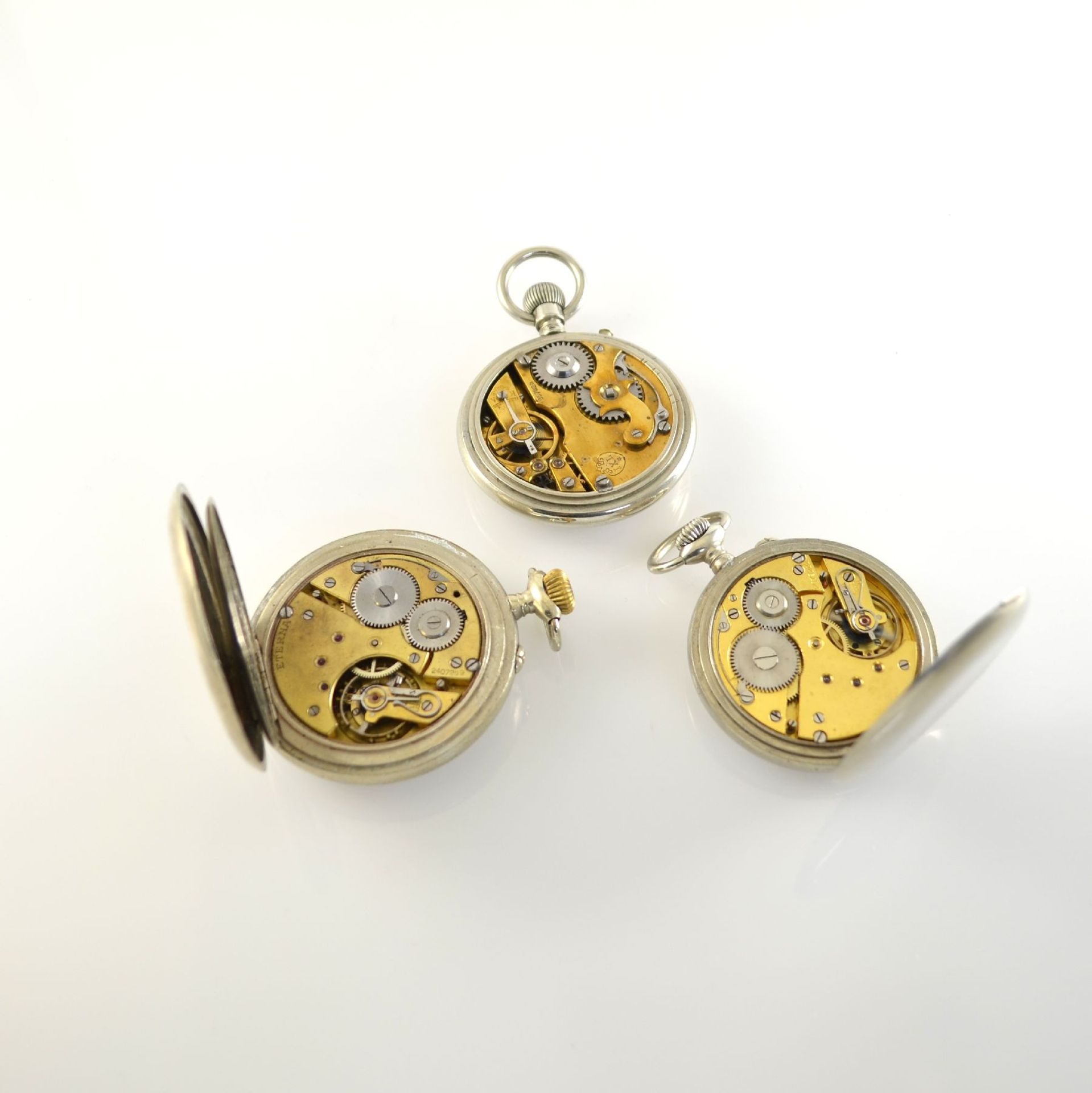 ETERNA 5 pocket watches, Switzerland 1890 - 1920, 3 x nickel, 2 x browned iron, enamel dial - Bild 3 aus 6