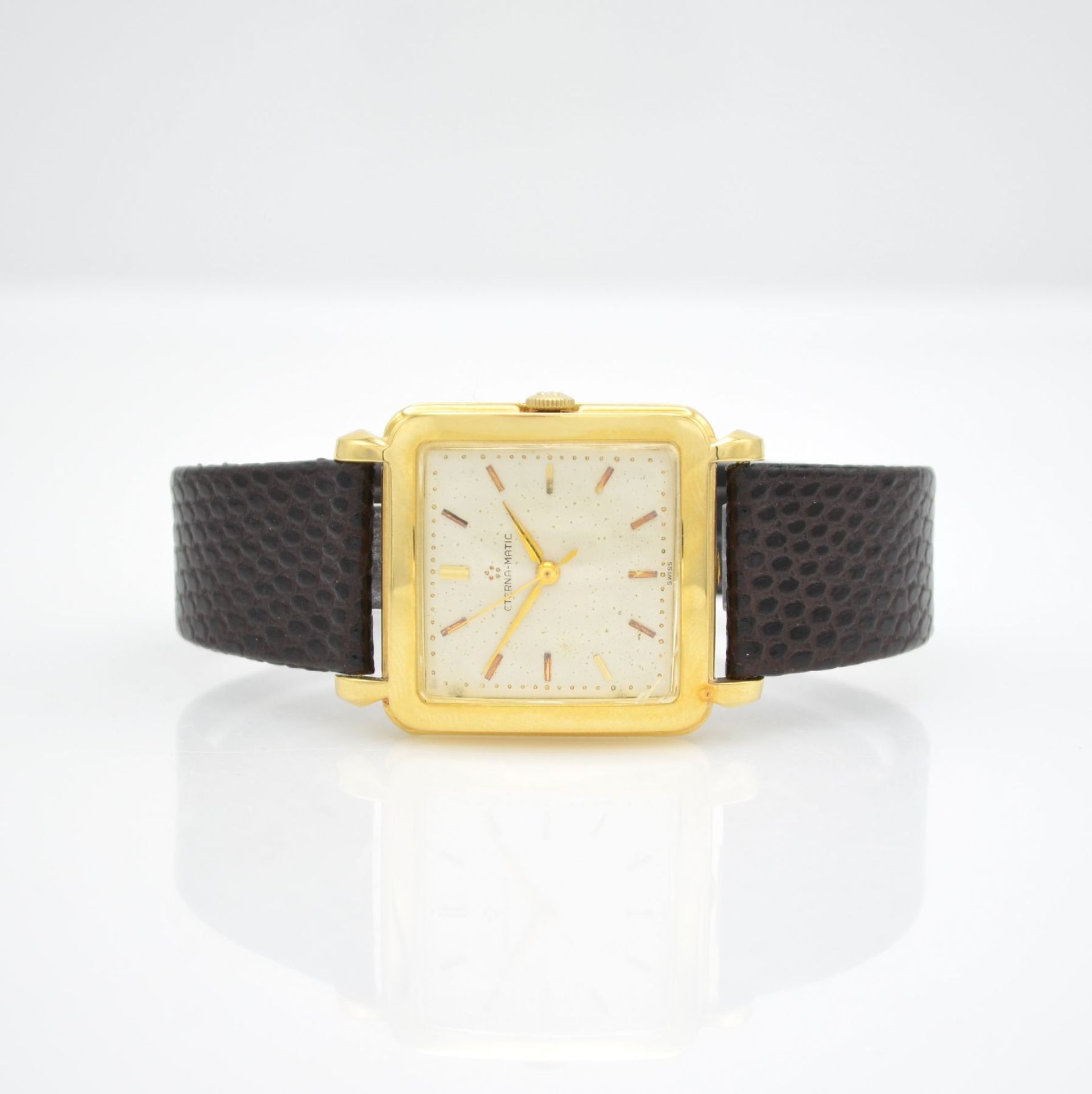 ETERNA-MATIC rare, square 18k yellow gold wristwatch, Switzerland around 1960, snap on case back,