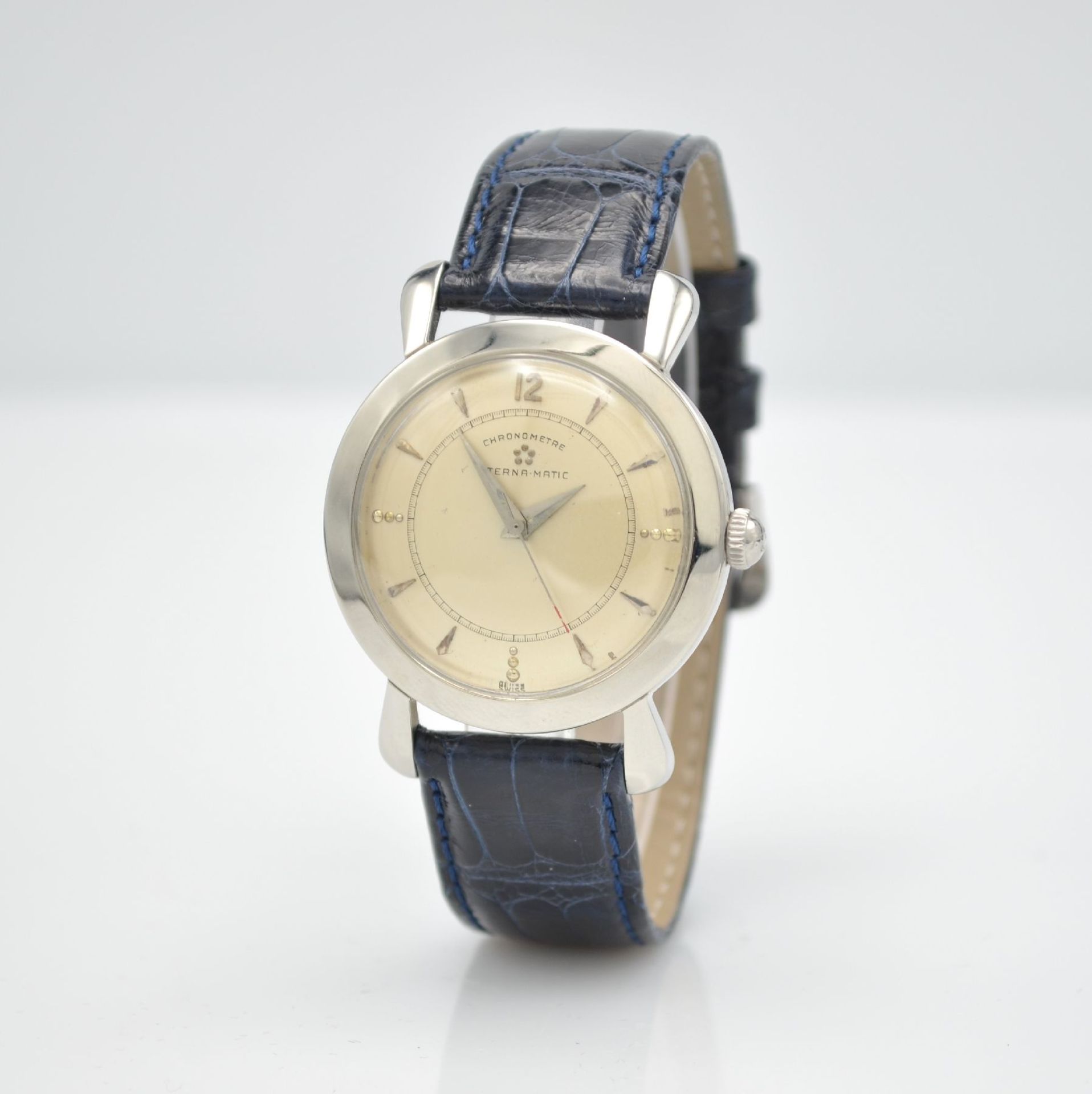 ETERNA-MATIC chronometer wristwatch in steel, Switzerland around 1954, screwed down case back with - Bild 3 aus 7