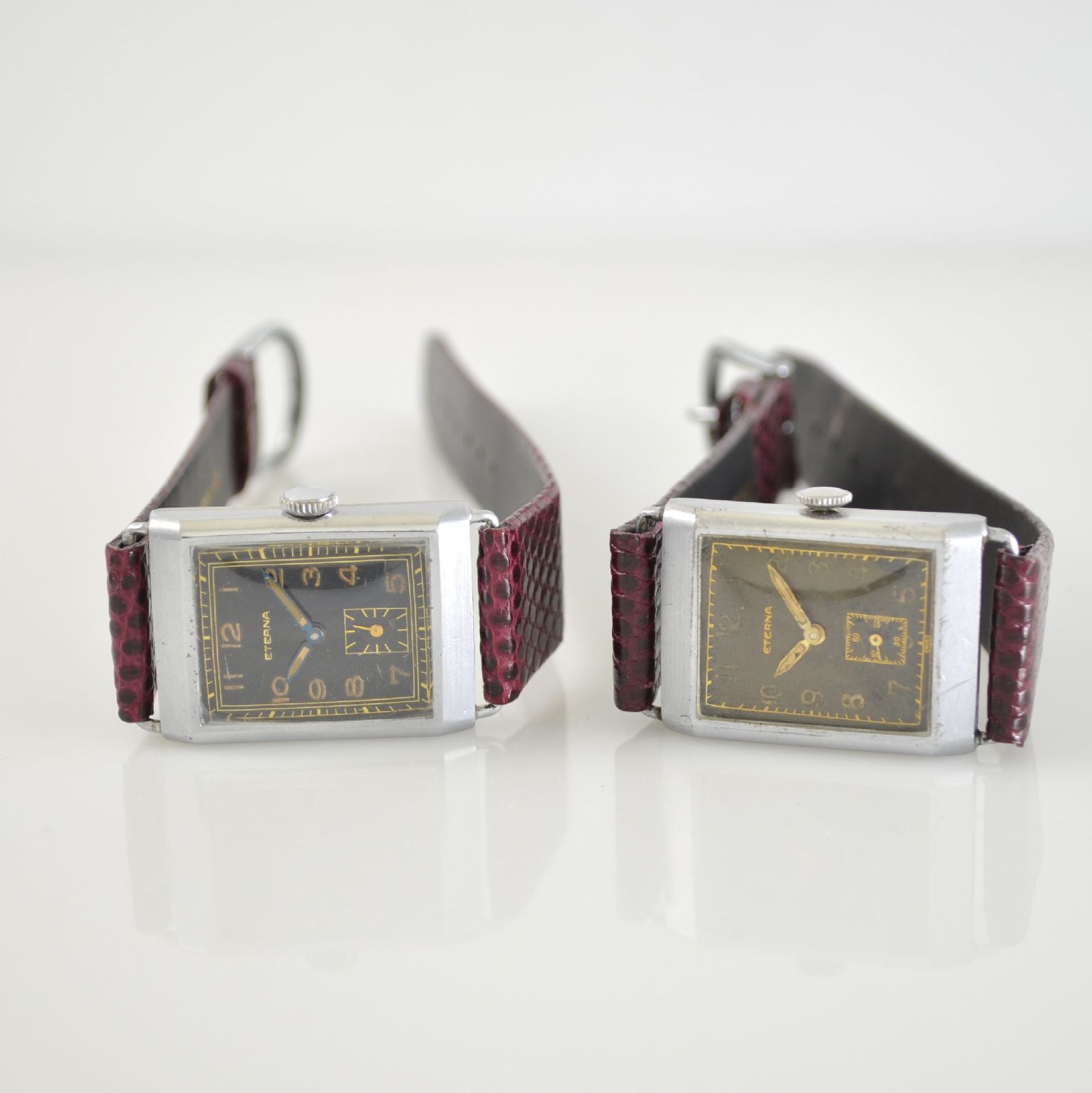 ETERNA 4 rectangular wristwatches in chrome plated cases, Switzerland around 1930, manual winding,