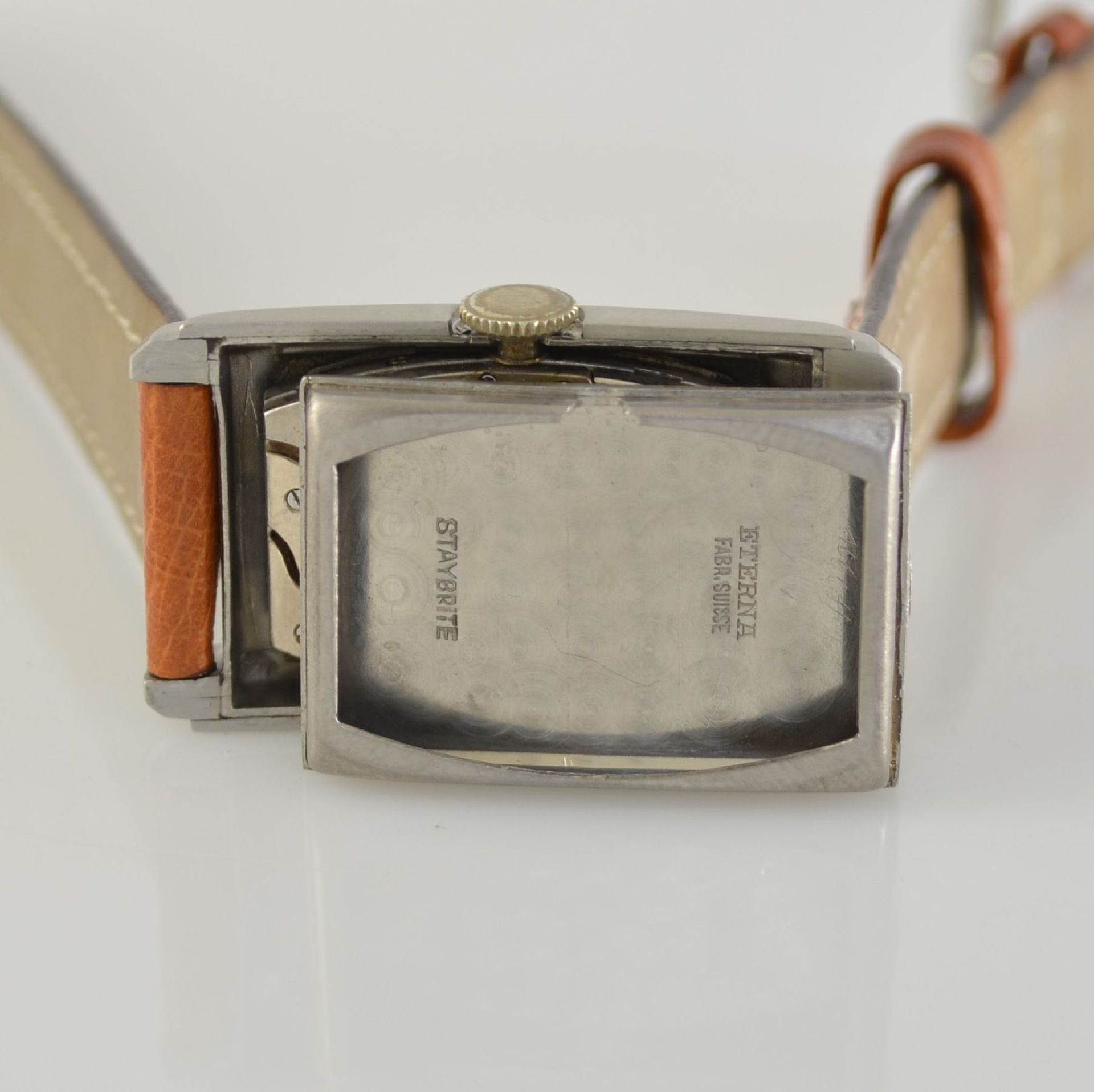 ETERNA 2 rectangular gents wristwatches in steel, Switzerland around 1935, snap on case backs, 1 - Bild 7 aus 13