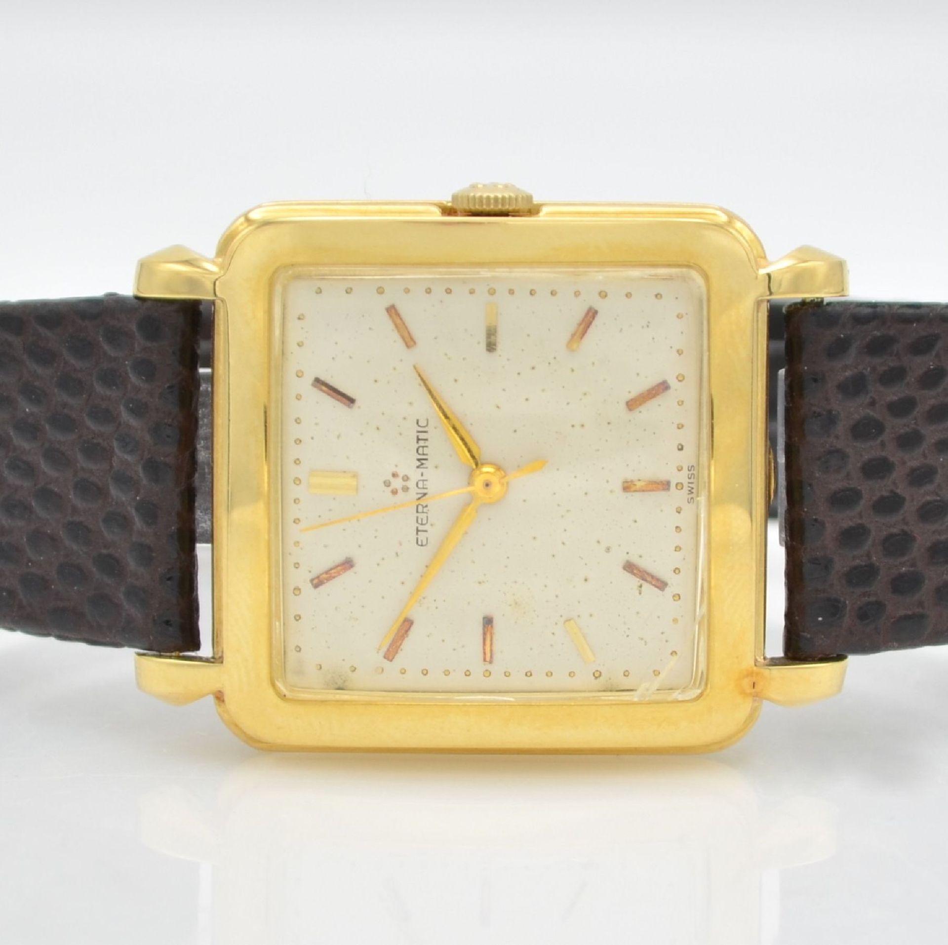 ETERNA-MATIC rare, square 18k yellow gold wristwatch, Switzerland around 1960, snap on case back, - Bild 2 aus 7