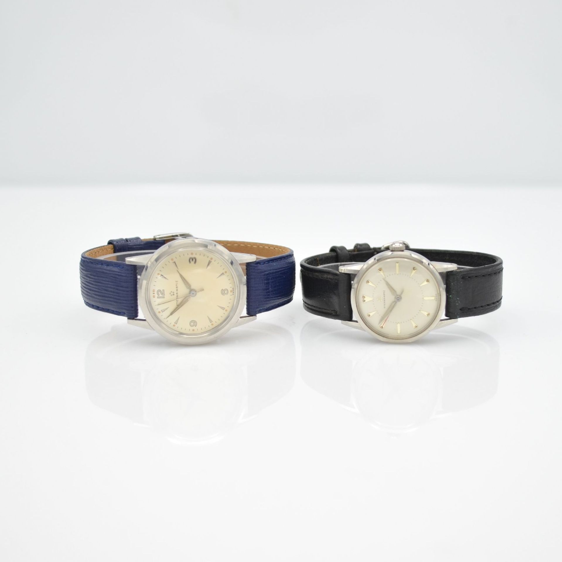 ETERNA-MATIC 2 wristwatches in steel, Switzerland around 1955, case backs screwed down, silvered