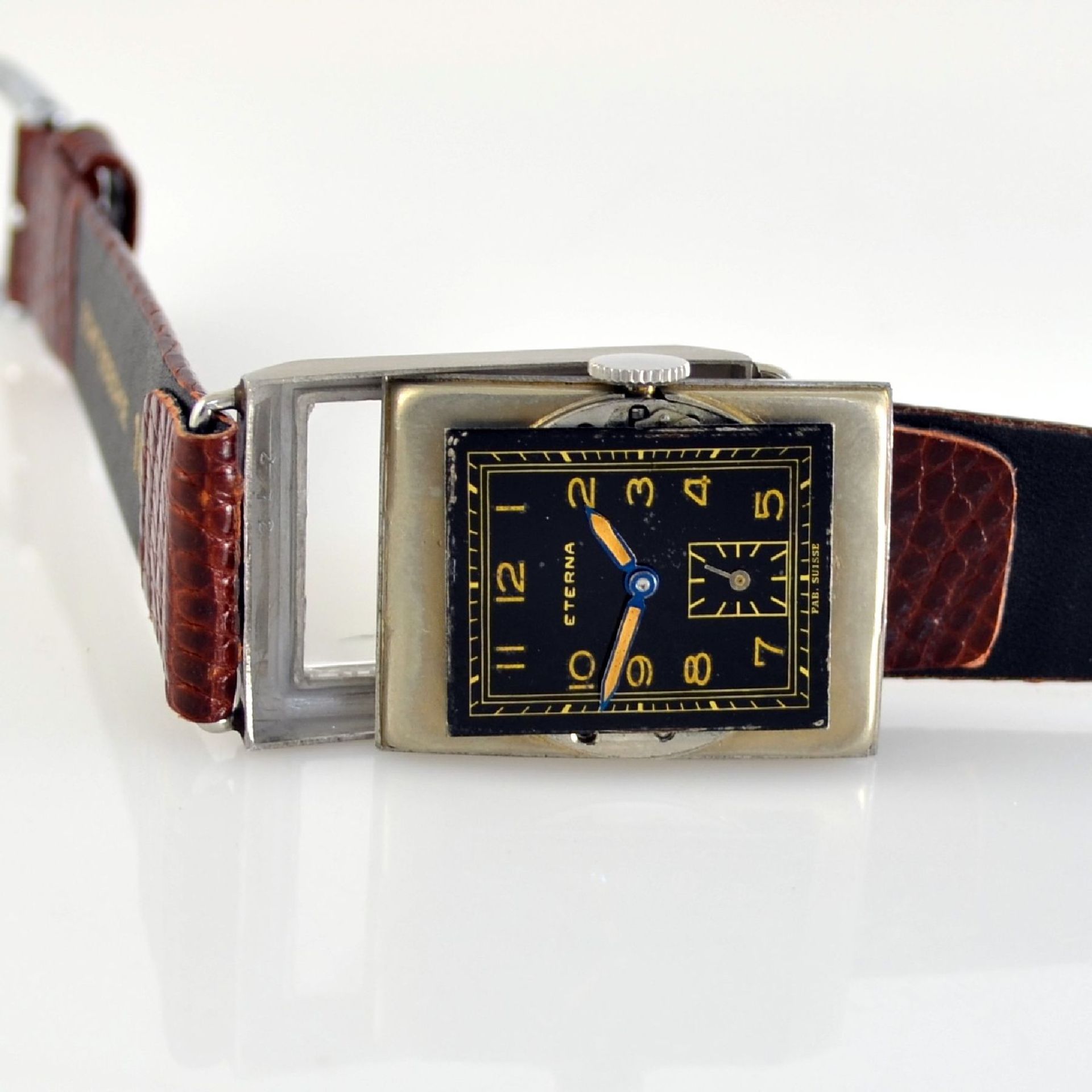 ETERNA 2 rectangular gents wristwatches in steel, Switzerland around 1940, snap on case backs, 1 x - Bild 5 aus 15