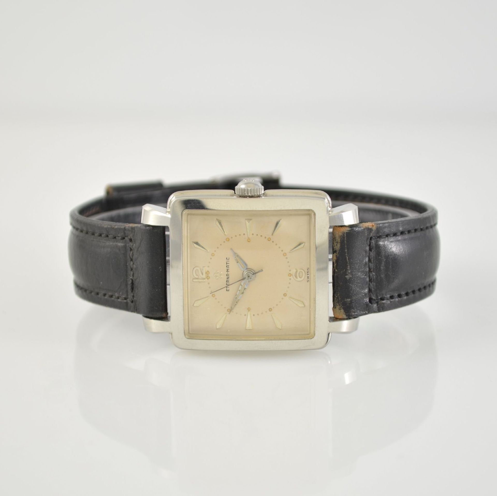 ETERNA-MATIC rare square stainless steel gents wristwatch with box & hangtag, Switzerland around