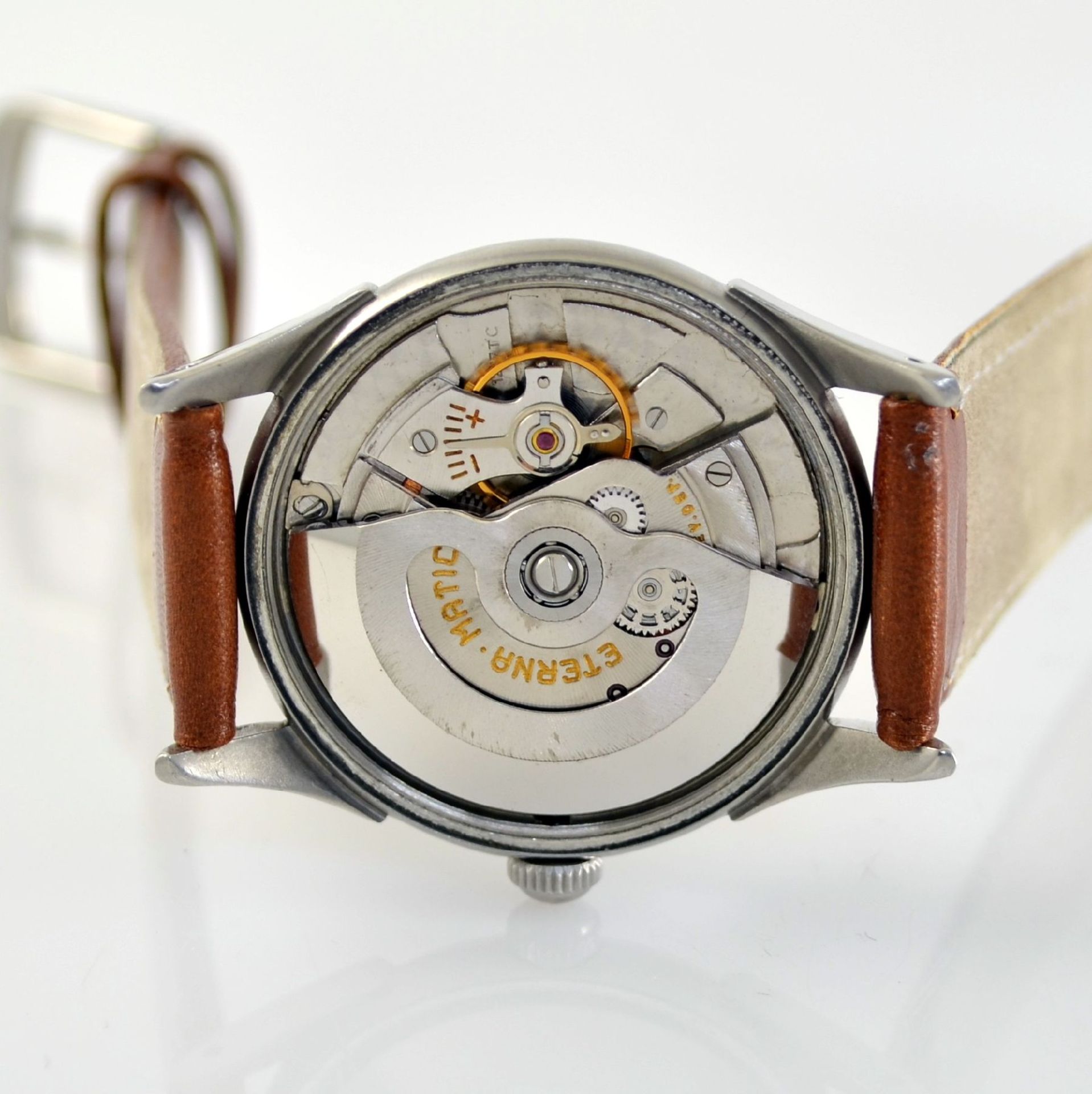 ETERNA-MATIC 2 wristwatches in steel, Switzerland around 1950, screwed down cases with unusual lugs, - Bild 5 aus 13
