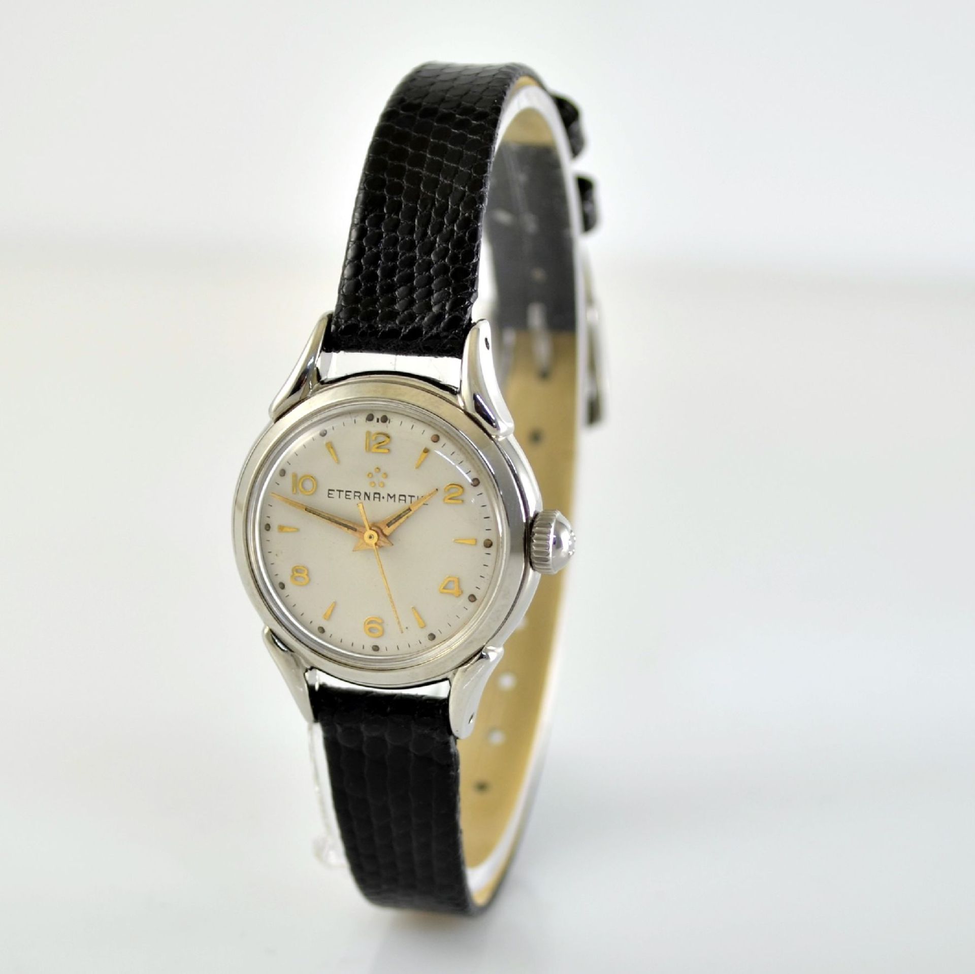 ETERNA-MATIC 2 wristwatches in steel, Switzerland around 1950, screwed down cases with unusual lugs, - Bild 9 aus 13