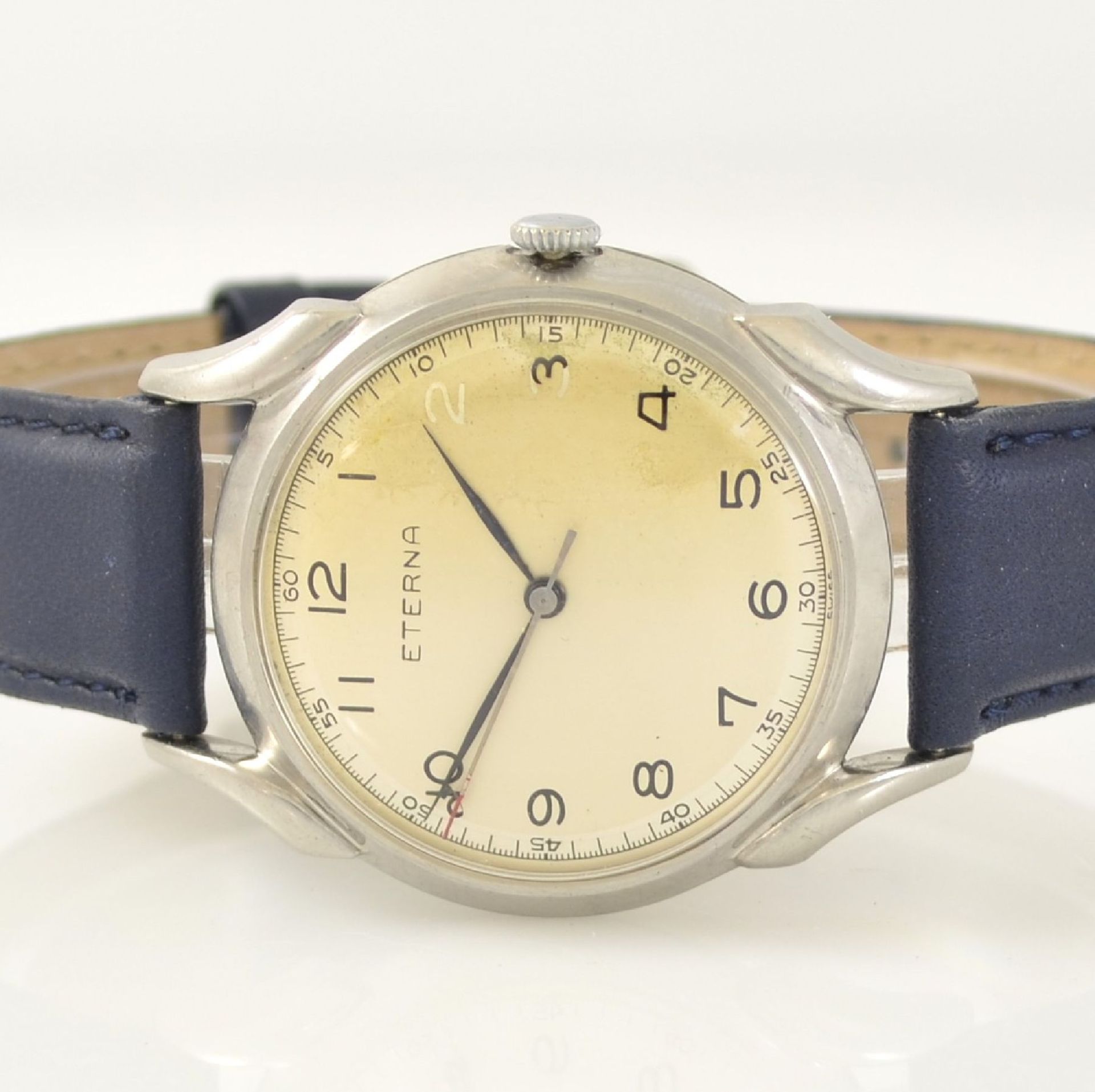 ETERNA big gents wristwatch in steel, Switzerland around 1950, manual winding, pressed down case - Bild 2 aus 7