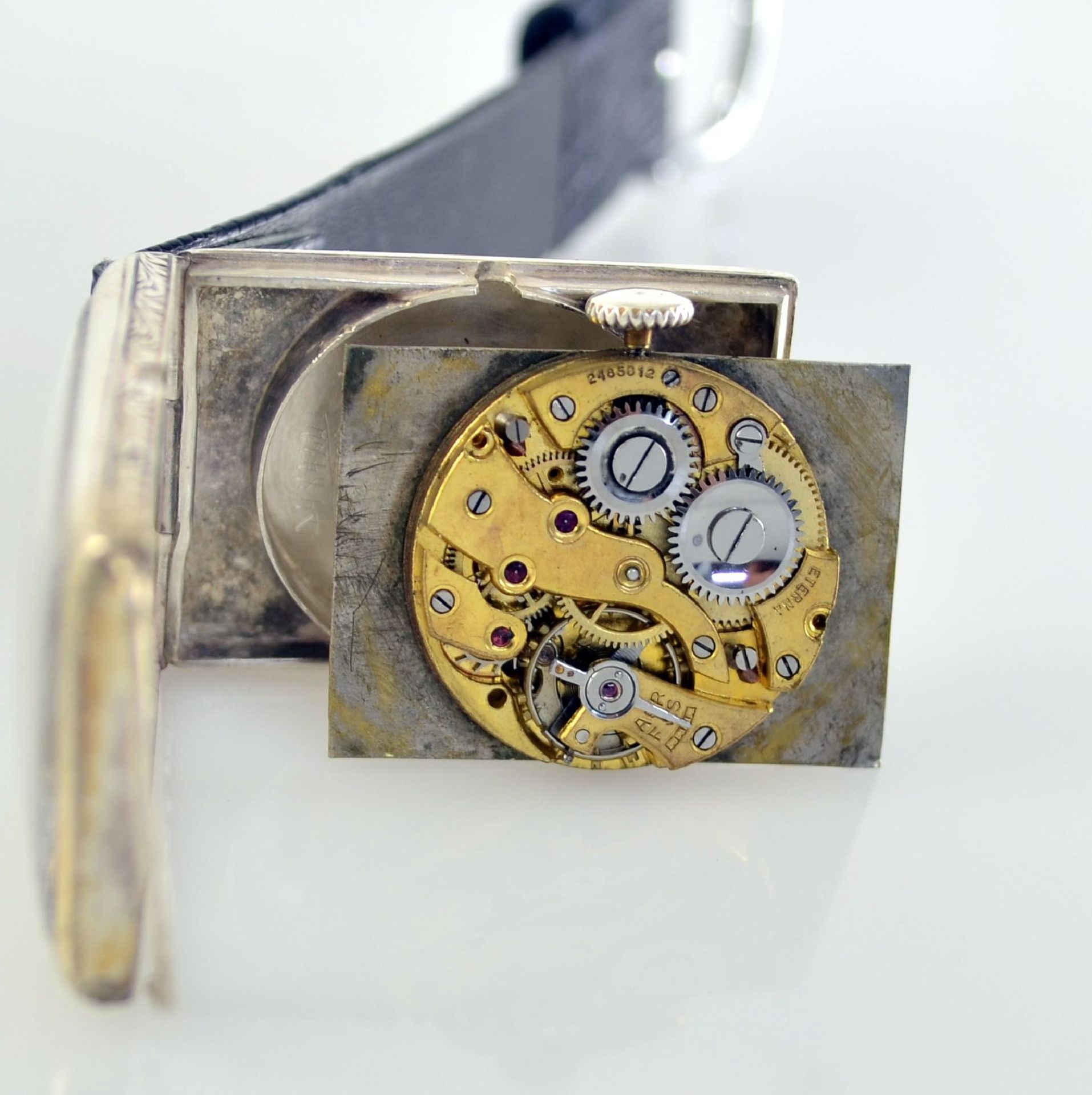 ETERNA 2 early wristwatches in silver, Switzerland around 1915, both hinge case, 1 x rectangular, - Bild 5 aus 12