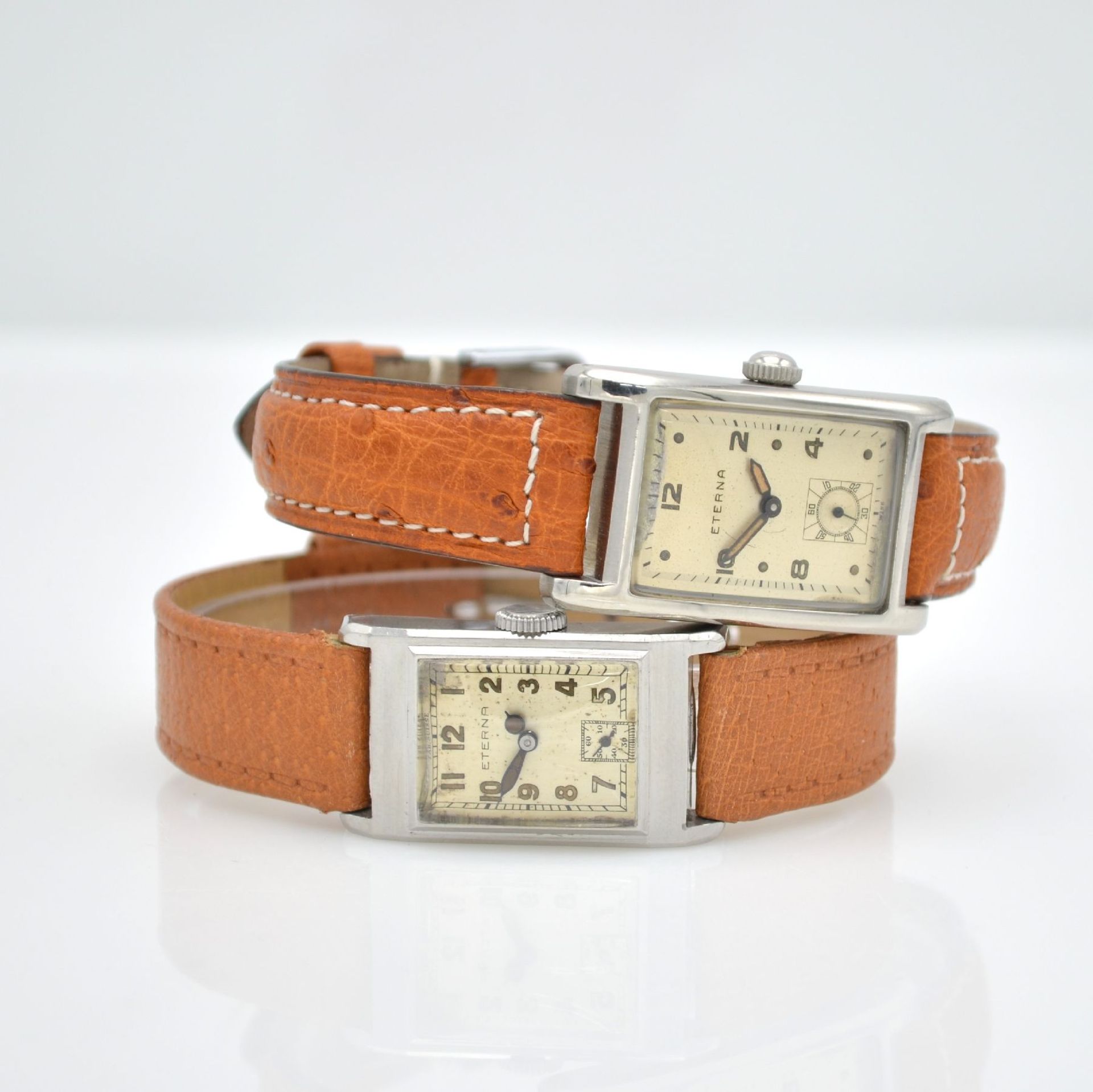 ETERNA 2 early, waterproof wristwatches in steel, Switzerland around 1935/40, both silvered dial