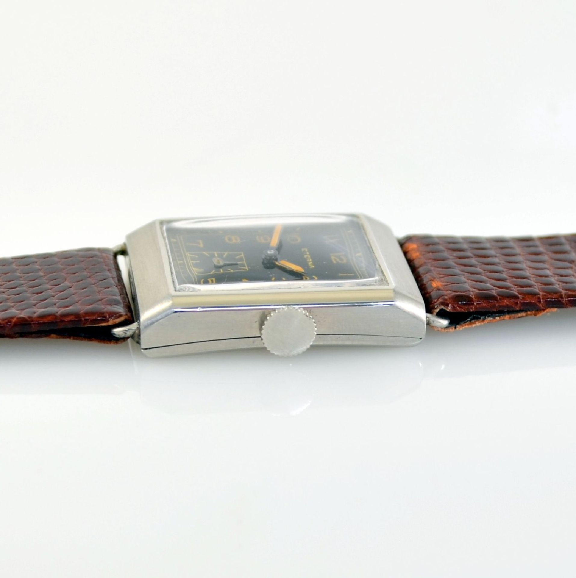 ETERNA 2 rectangular gents wristwatches in steel, Switzerland around 1940, snap on case backs, 1 x - Bild 3 aus 15