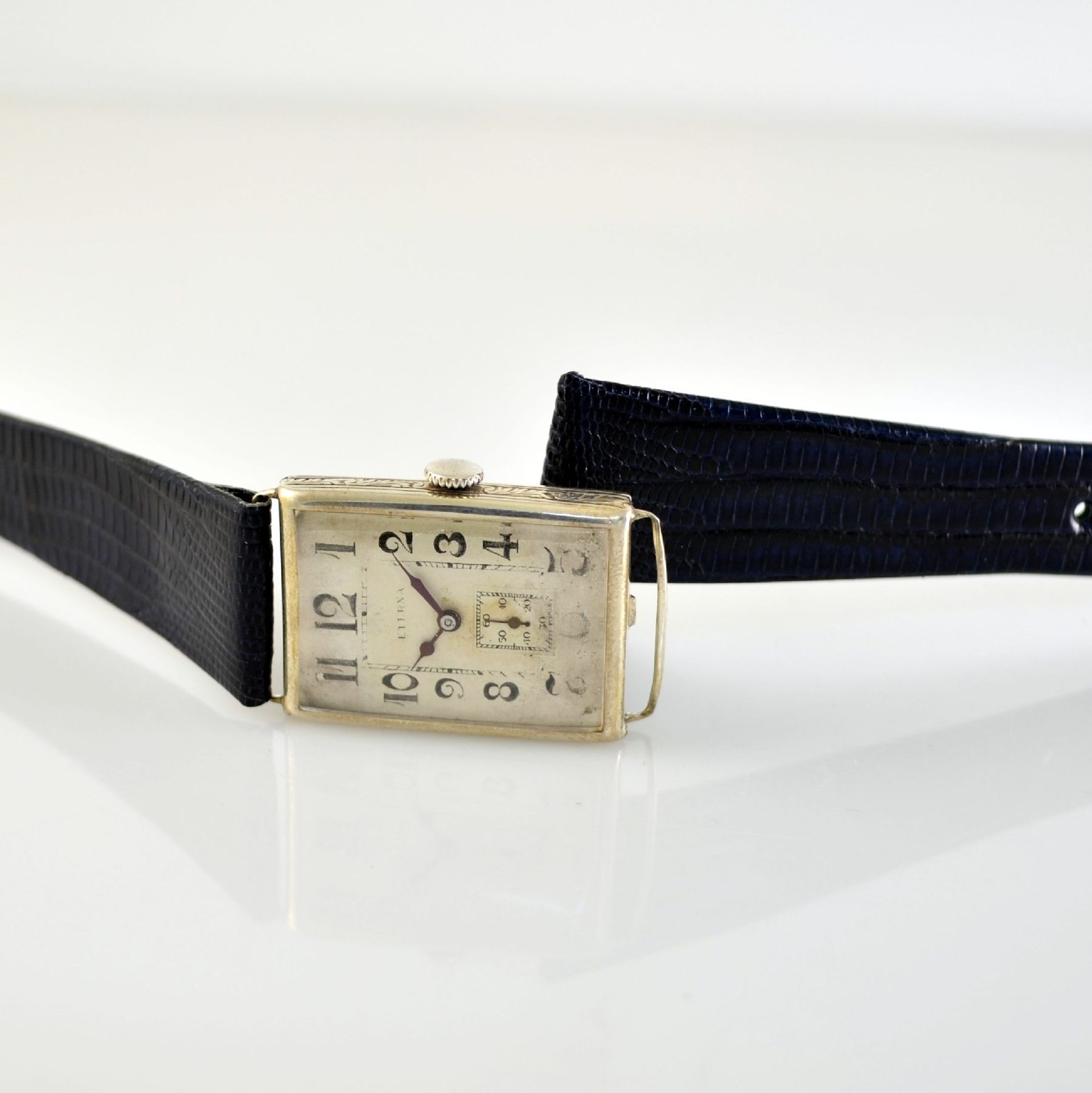 ETERNA 2 early wristwatches in silver, Switzerland around 1915, both hinge case, 1 x rectangular,