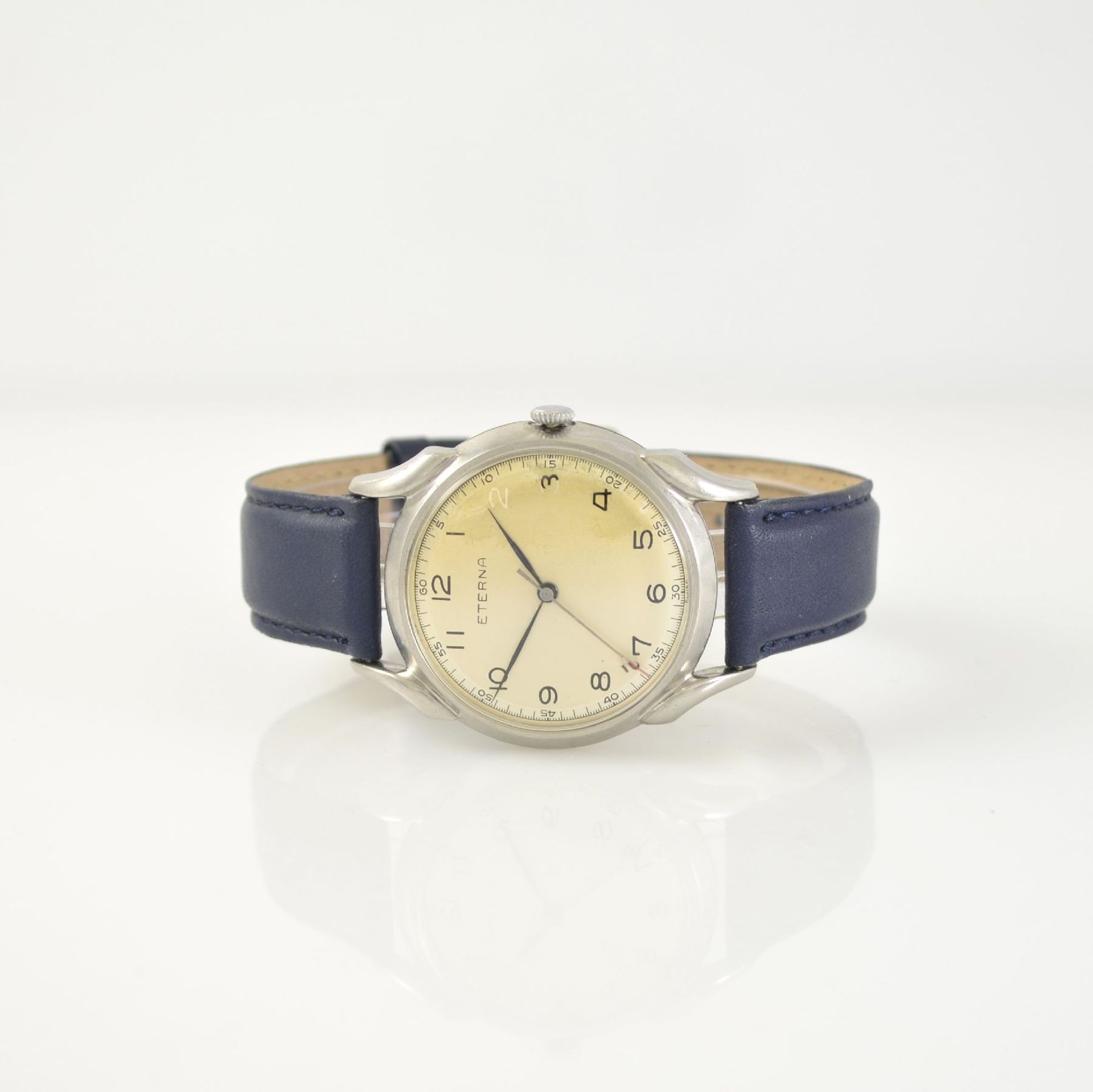 ETERNA big gents wristwatch in steel, Switzerland around 1950, manual winding, pressed down case