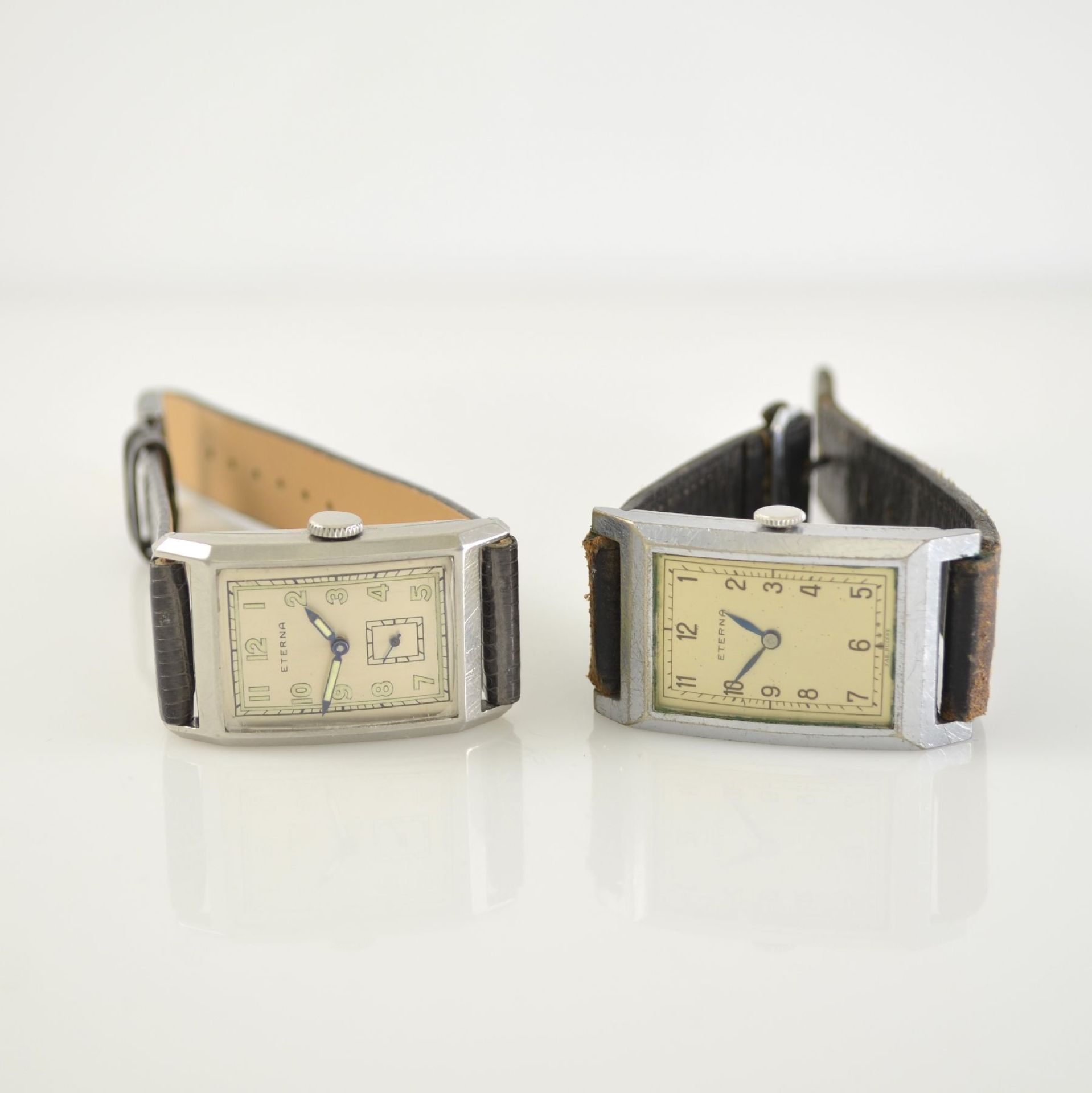 ETERNA 4 rectangular wristwatches in chrome plated cases, Switzerland around 1930, manual winding, - Bild 4 aus 6