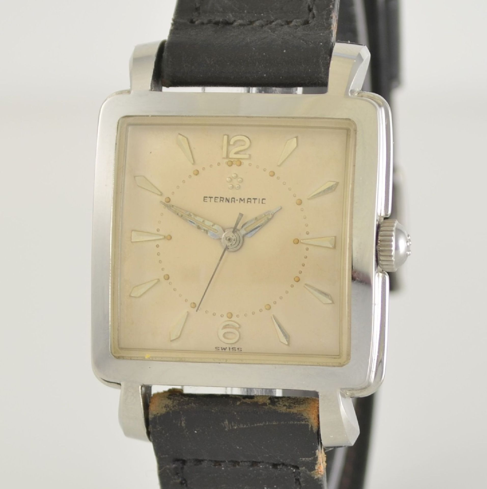 ETERNA-MATIC rare square stainless steel gents wristwatch with box & hangtag, Switzerland around - Bild 4 aus 8
