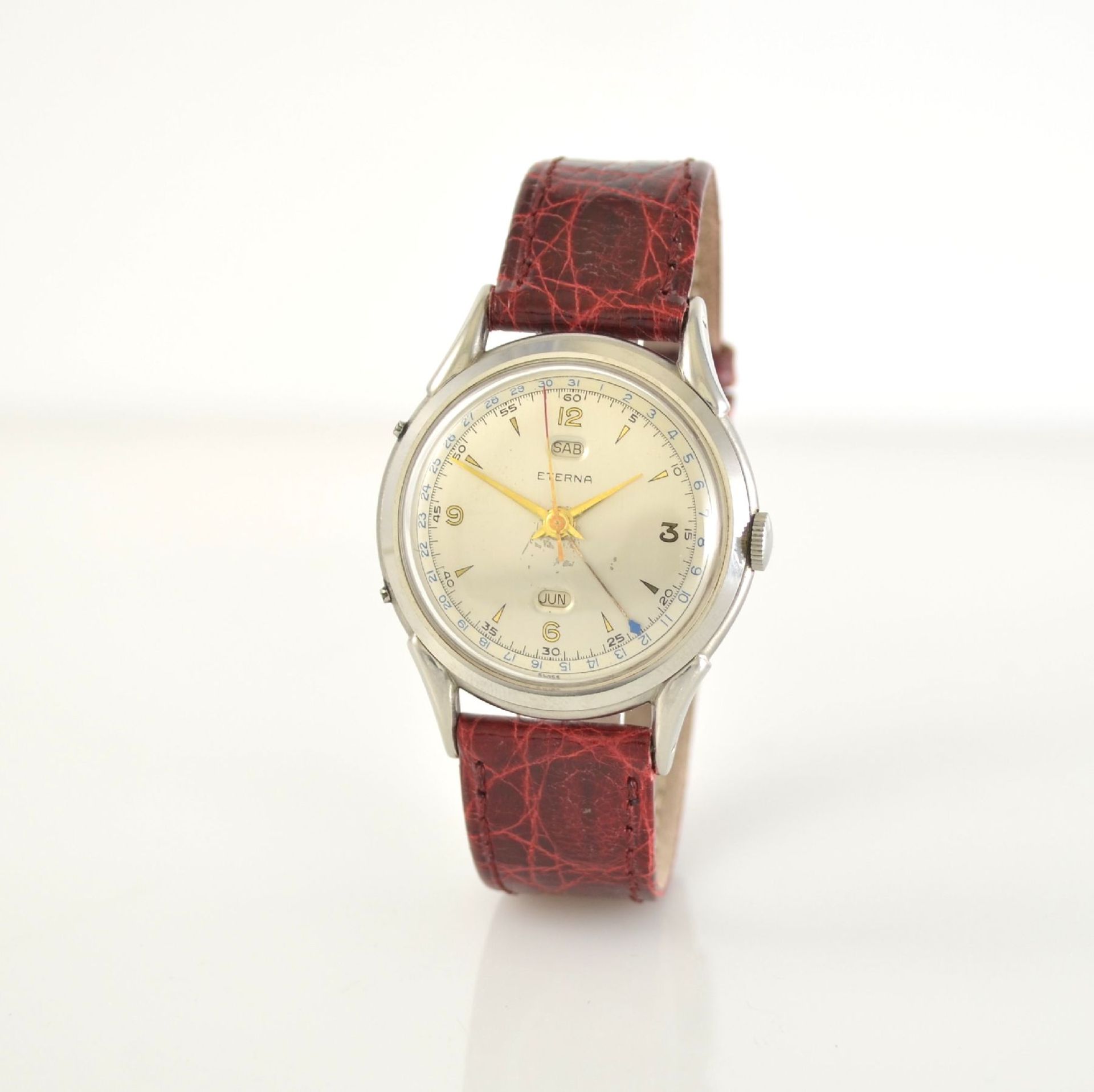 ETERNA wristwatch with complete calendar in steel, manual winding, Switzerland around 1945, snap - Bild 3 aus 7