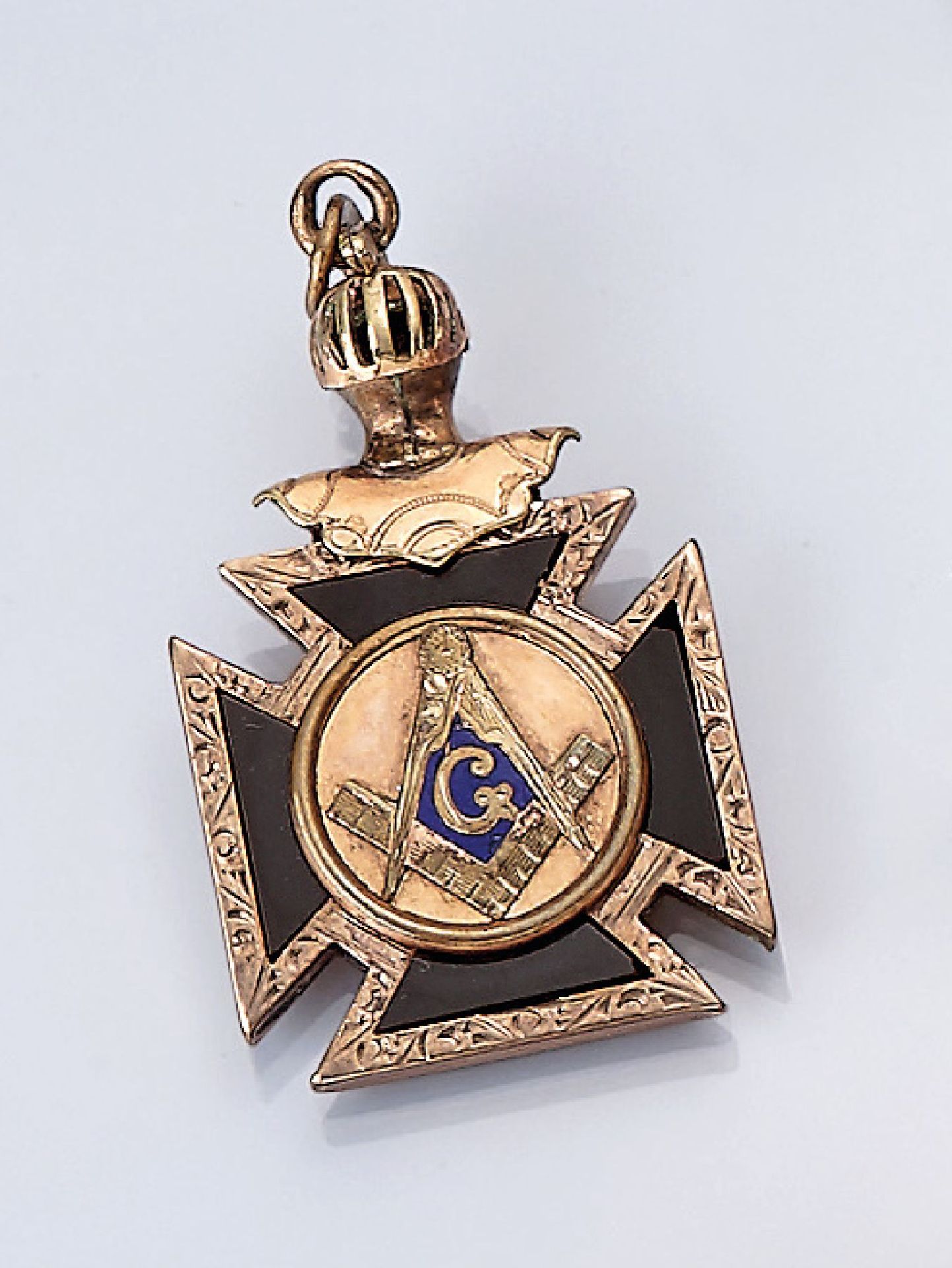 Freemasons pendant , german Berlin approx. 1900s, emblem on front- and backside, inlay obsidian,