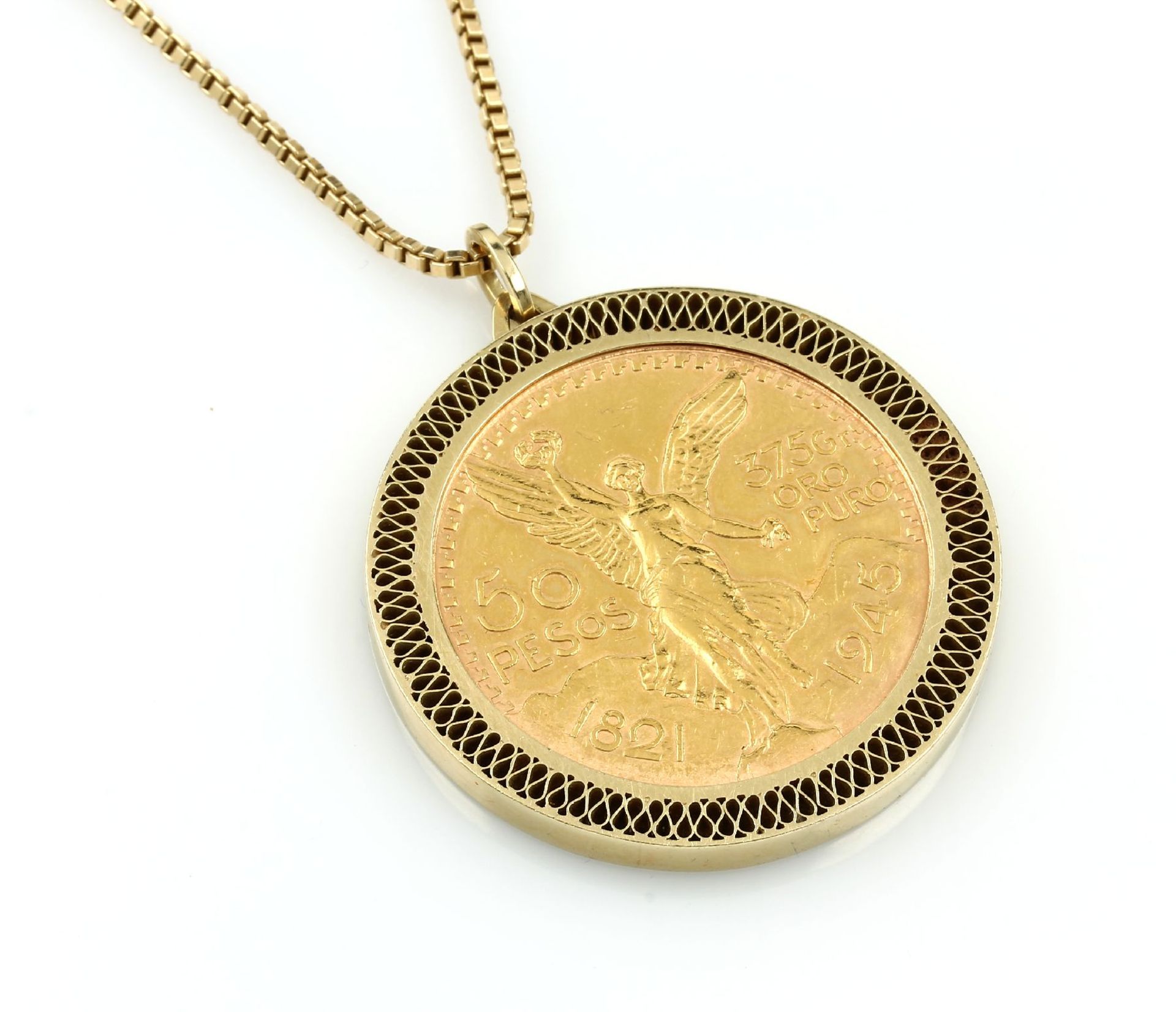 14 kt gold coin pendant, 50 Pesos, Mexico , 1945, Estados unidos Mexicanos, 37.5 gr. oro puro,