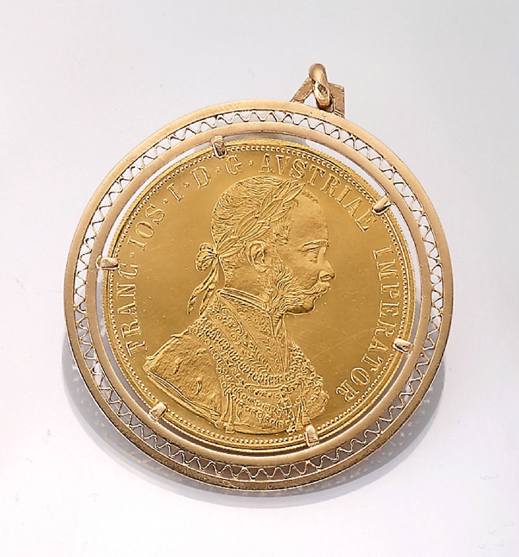 18 kt gold coin pendant , YG 750/000, Münzeinlage: 4 ducats, Austria/Hungary 1915, Franz Joseph I,