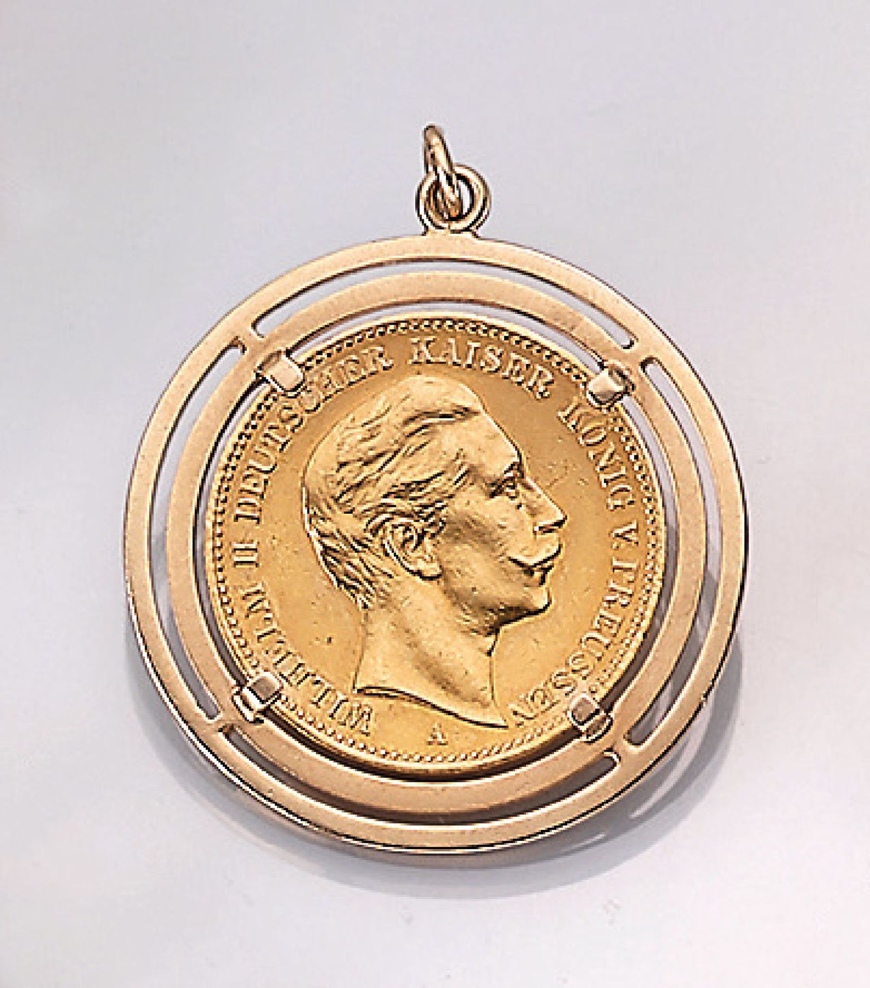 14 kt gold coin pendant 20 Mark 1898 , gold coin loose setting, Wilhelm II., German emperor, king of