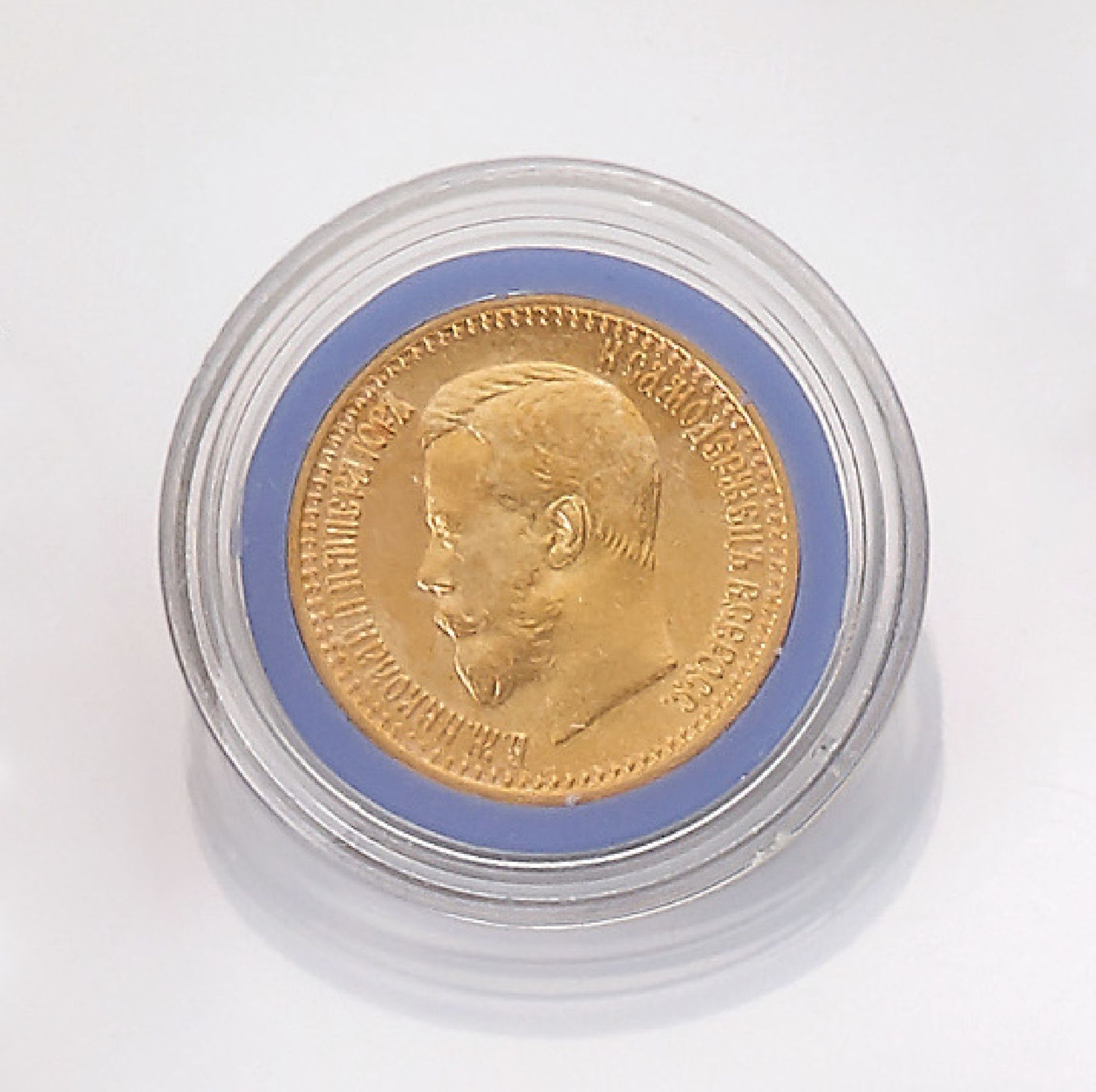 Gold coin, 7 rubles 50 kopecks, Russia, 1897 , tsar Nikolaus II., in capsule