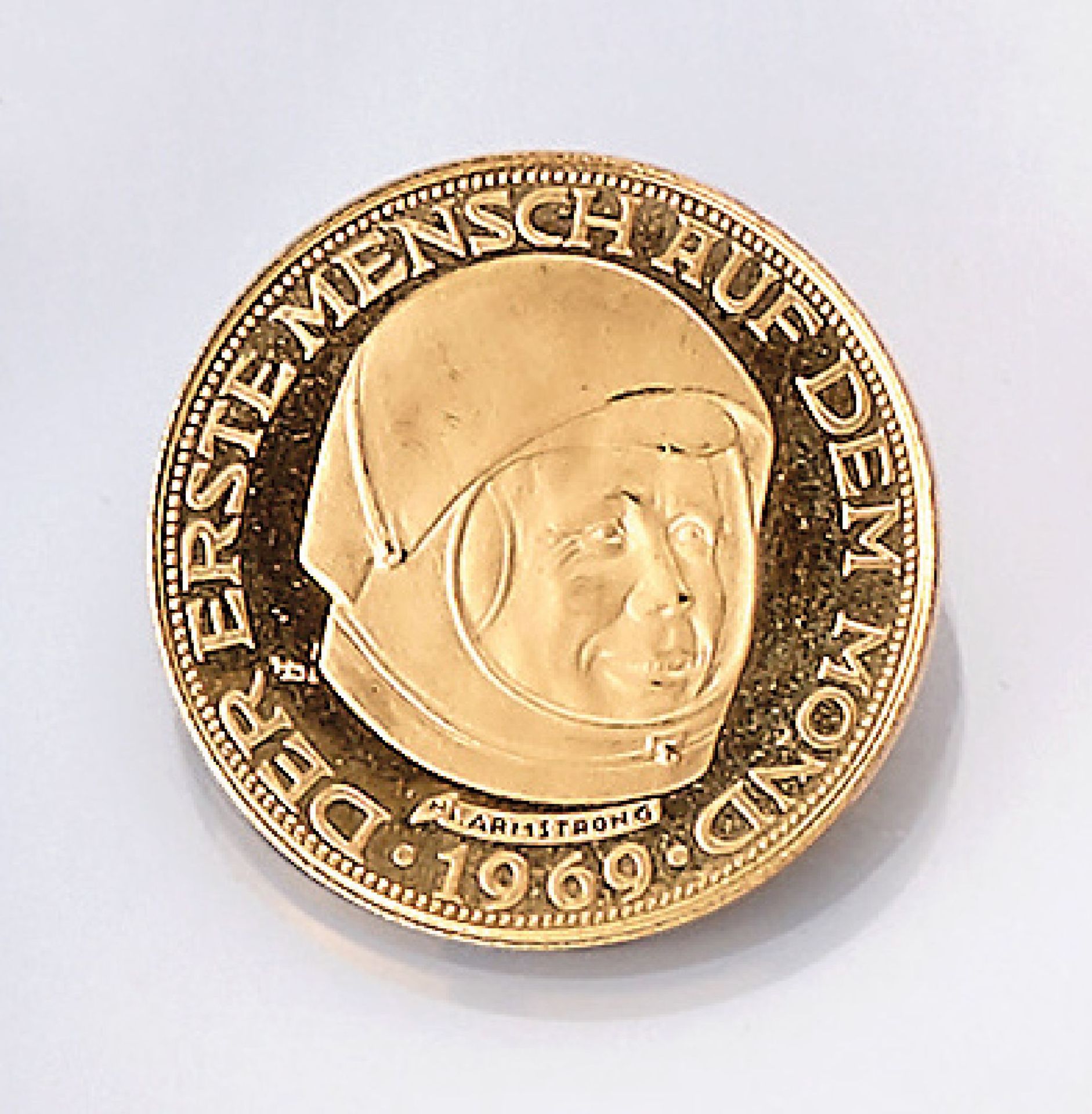 21.6 kt goldmedal, 50 Lunare , Das erste Mondgeld, 1969, YG 900/000, N. Armstrong, Der erste