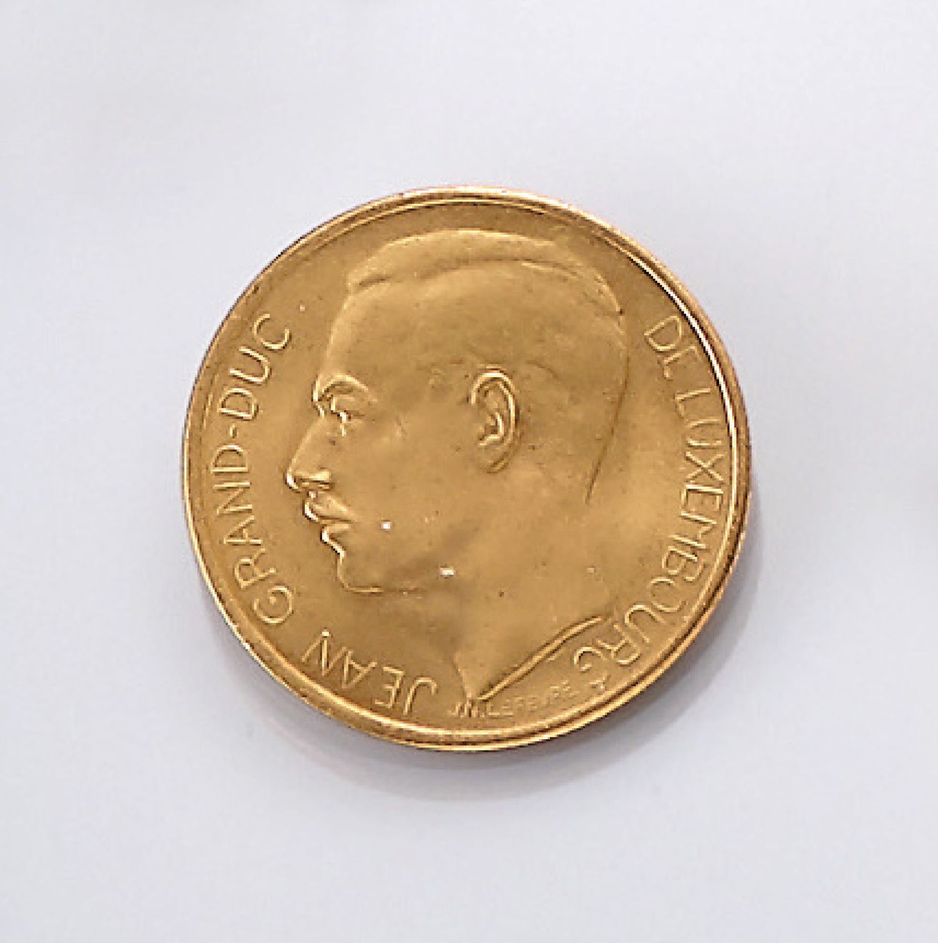 Gold coin, 20 Francs, Luxemburg, 1964 , coronation of Jean grand duke of Luxemburg, RV: Je