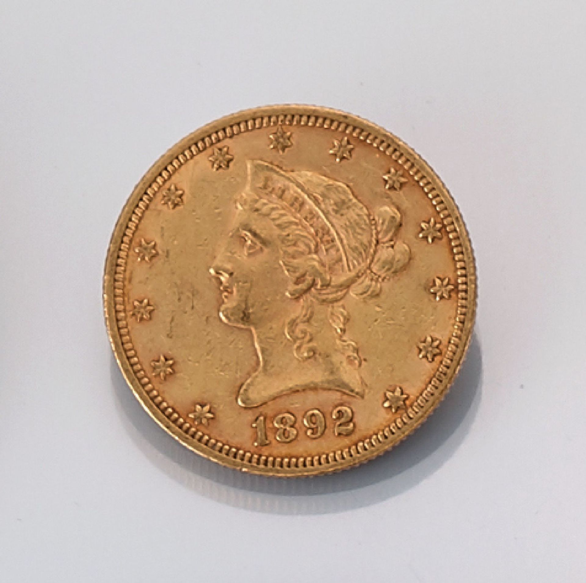 Gold coin, 10 Dollars, USA, 1892 , Lady Liberty, rv: sea eagle with coat of arms, arrows and branch,