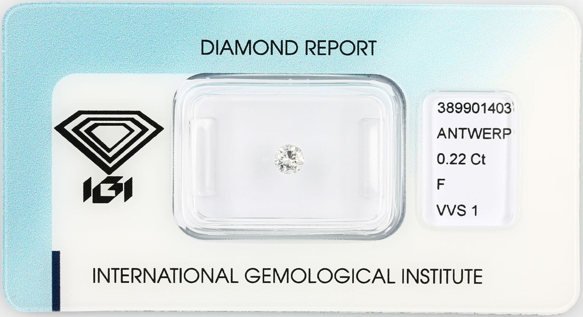 Loose brilliant 0.22 ct Top Wesselton (F)/vvs1, cut and polish: good, with IGI expertise, sealed