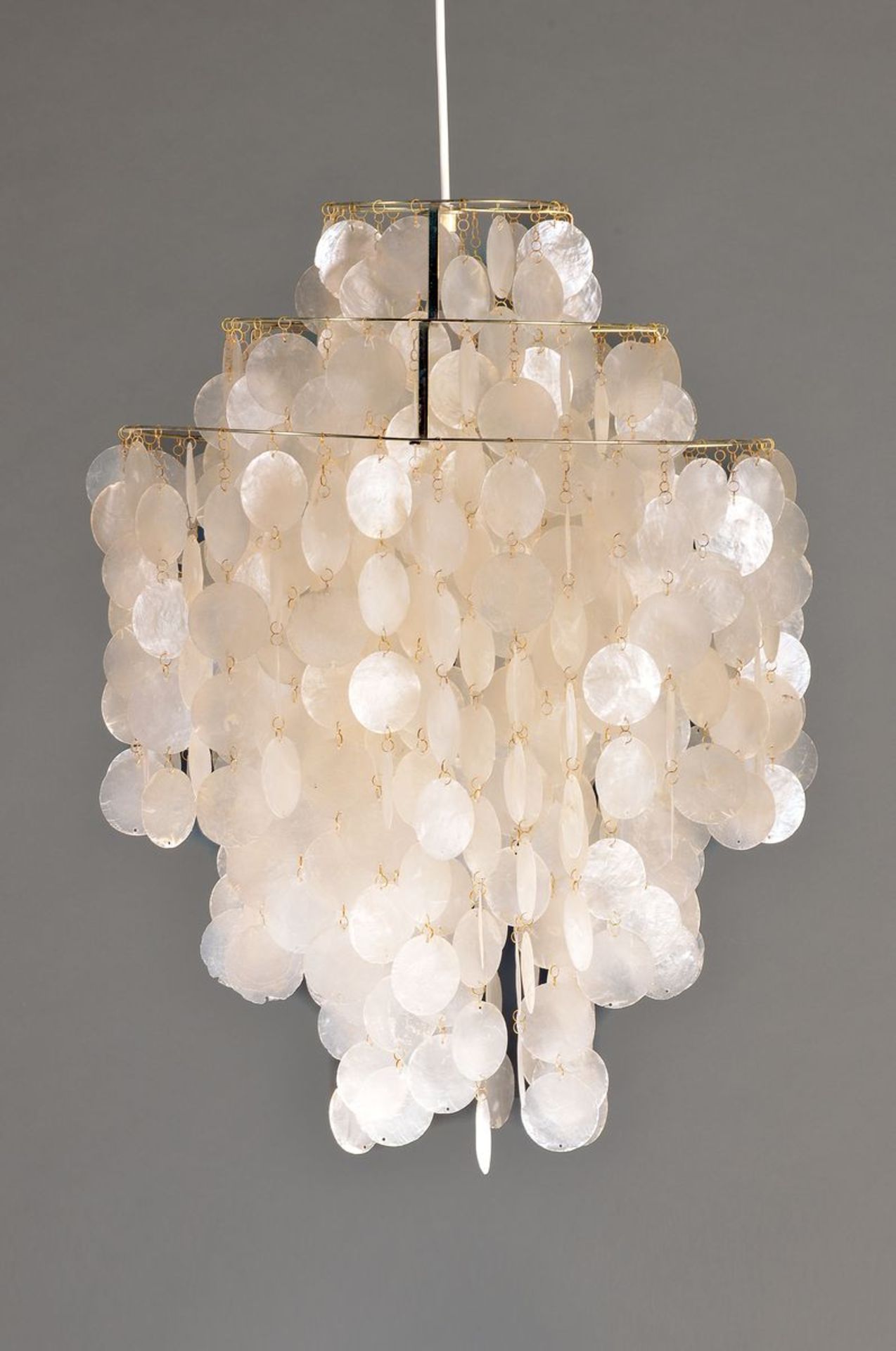 Ceiling lamp "Fun", designed by Verner Panton,1926-1998, chromed three-tier arrangement of metal