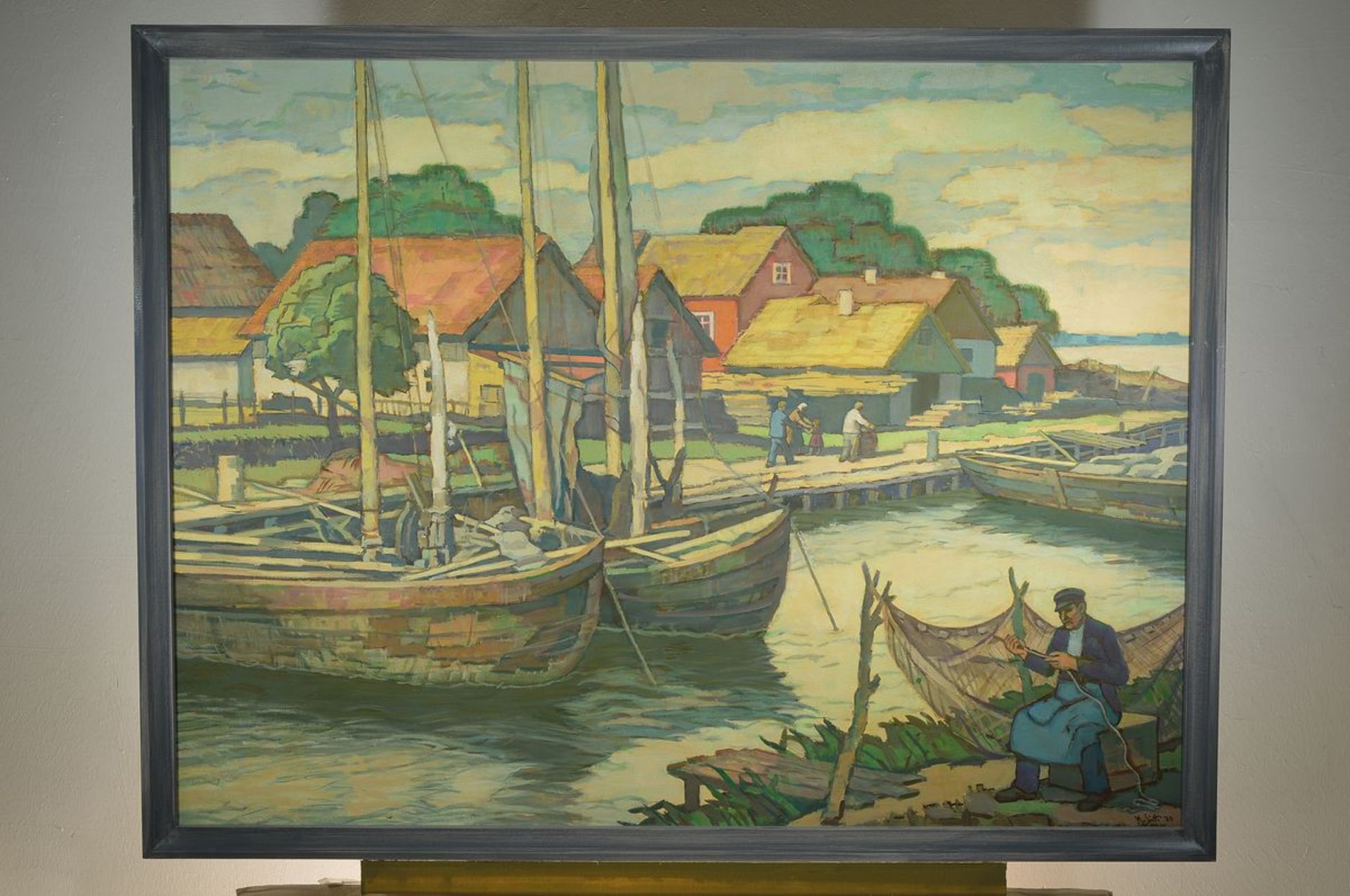 Hans List, 1902-1977, harbour in northern Germany, oil / hardboard, signed lower right and dat. - Image 3 of 3