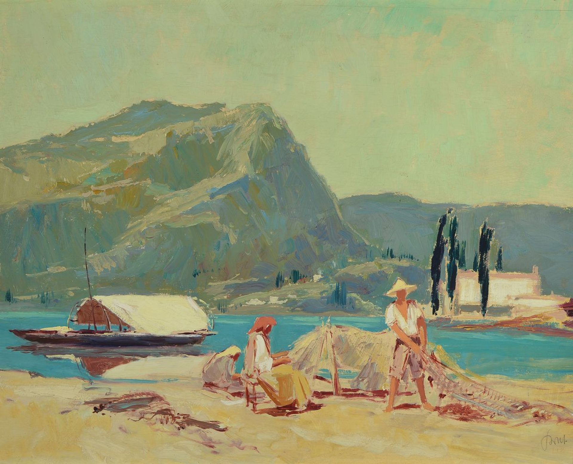 Karl Graf, 1902 - 1986 Speyer, Gardasee 1936, so verso inscribed, oil / Holzplatte, on the back with