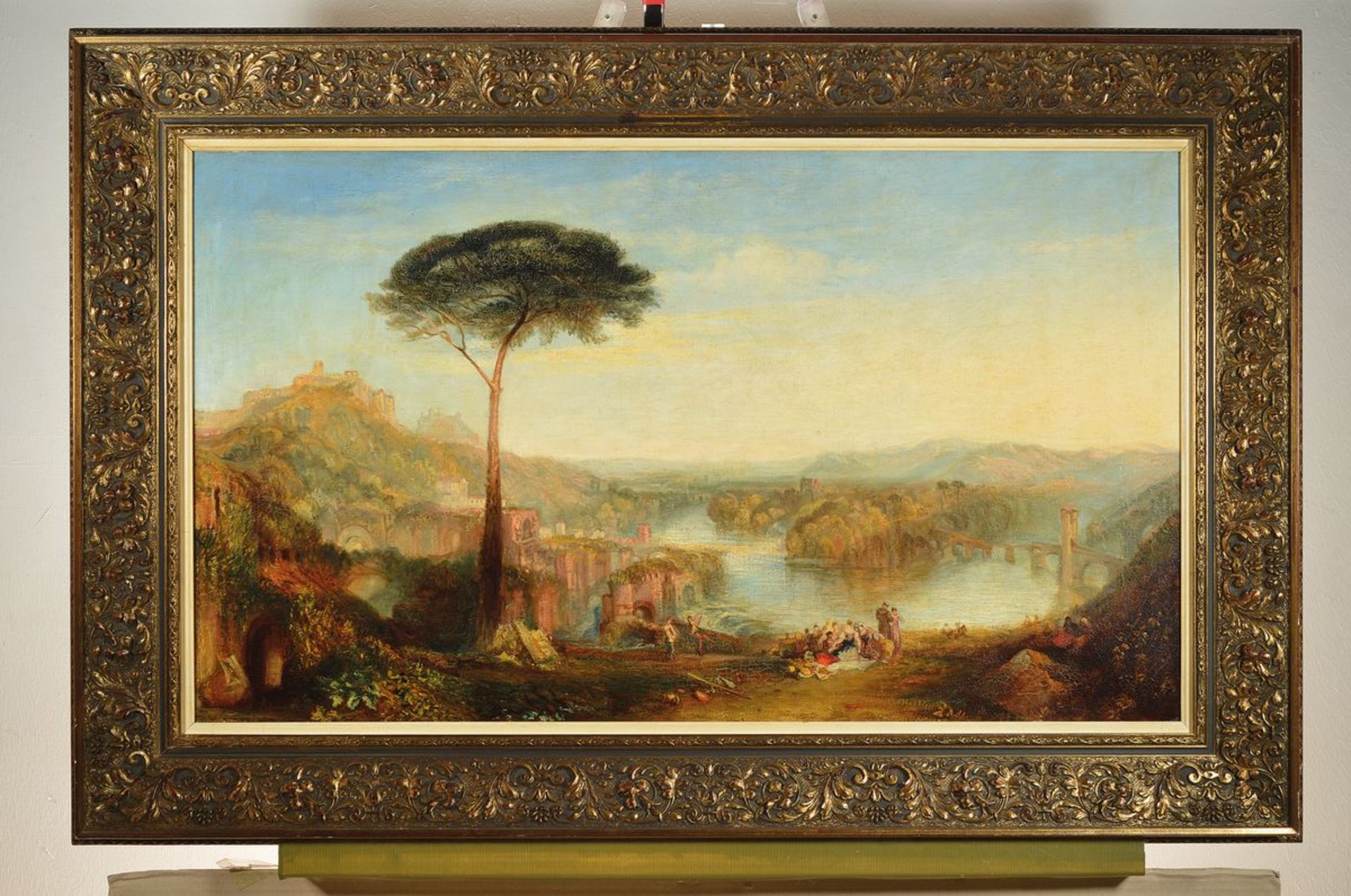 Monogramist AF, Roma 1858?, Roman landscape with picnic, on the lake, oil / canvas, left below - Bild 2 aus 2