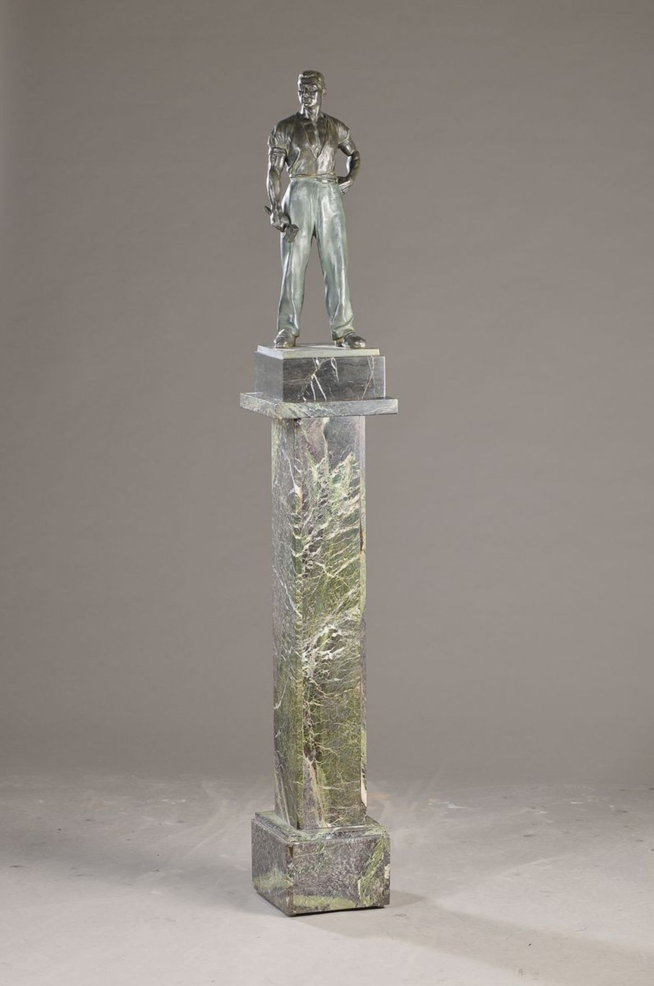 Nicolaus Wendelin Schmidt, 1883-1954, Sculpture of a worker with Hammer in the hand,bronze cast,