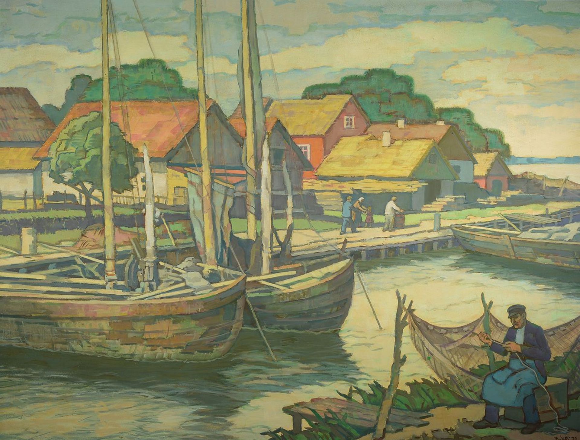 Hans List, 1902-1977, harbour in northern Germany, oil / hardboard, signed lower right and dat.