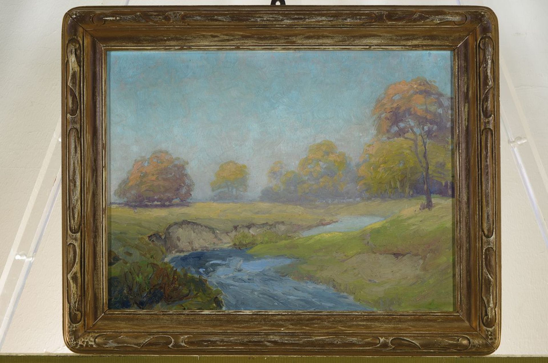 Paul Scheffer, 1877 Kassel-1916 ibid, tree- covered landscape with river, oil / plate, signed - Image 2 of 2