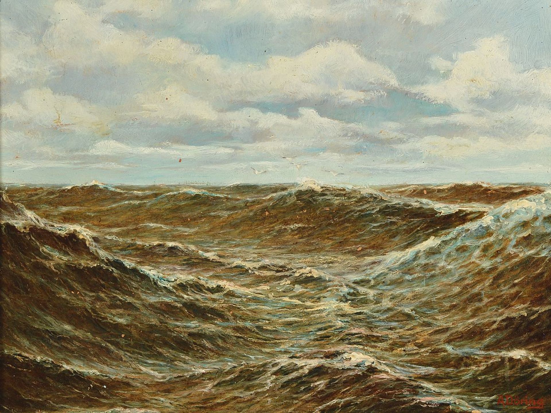 A. Döring, painter of the 1st half of the 20thcentury, unruly sea with flying seagulls, oil /