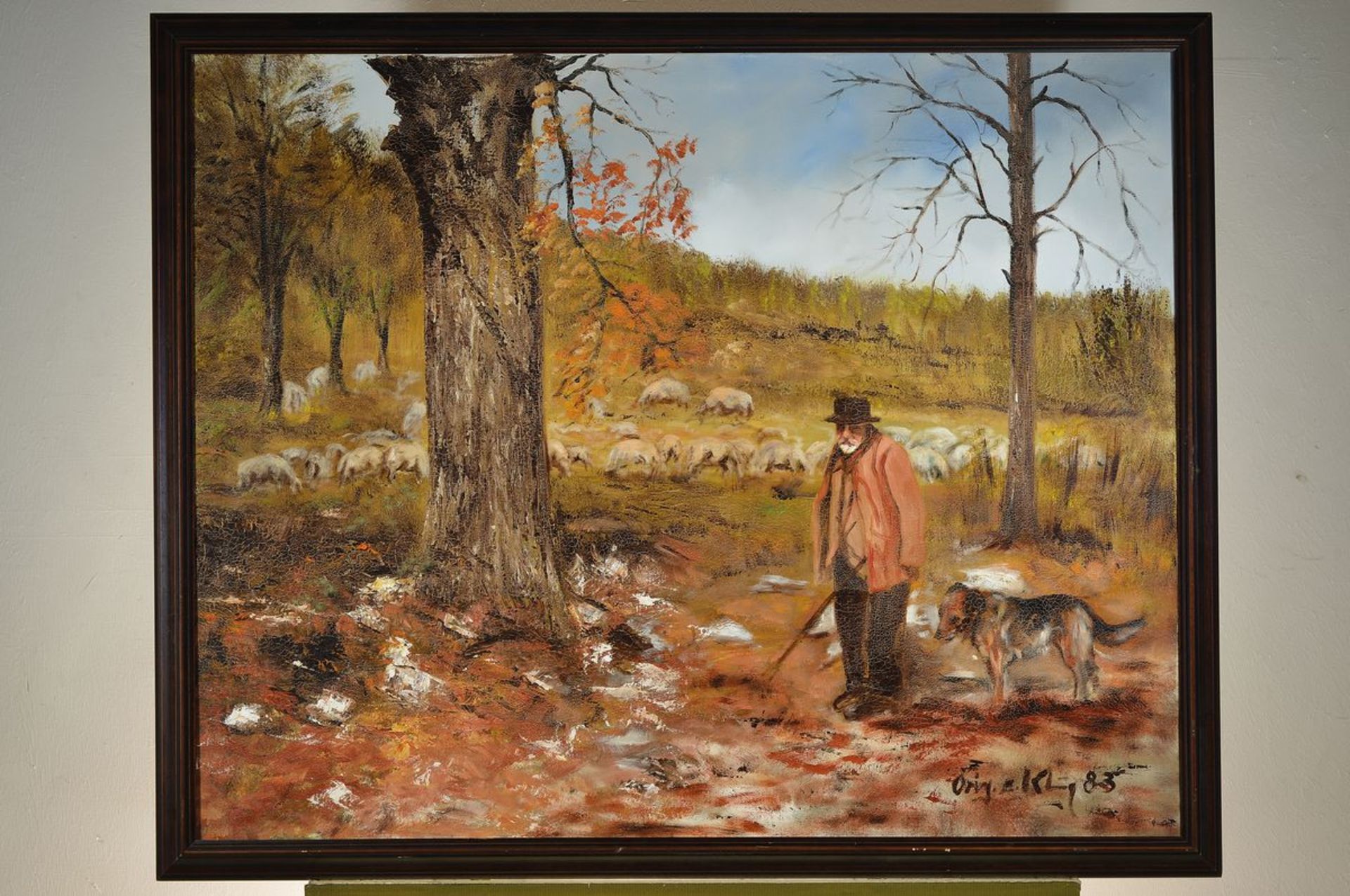 Eduard Klug, born 1924 Deidesheim, shepherd with dog and his herd, oil / canvas, signed lower right: - Image 3 of 3