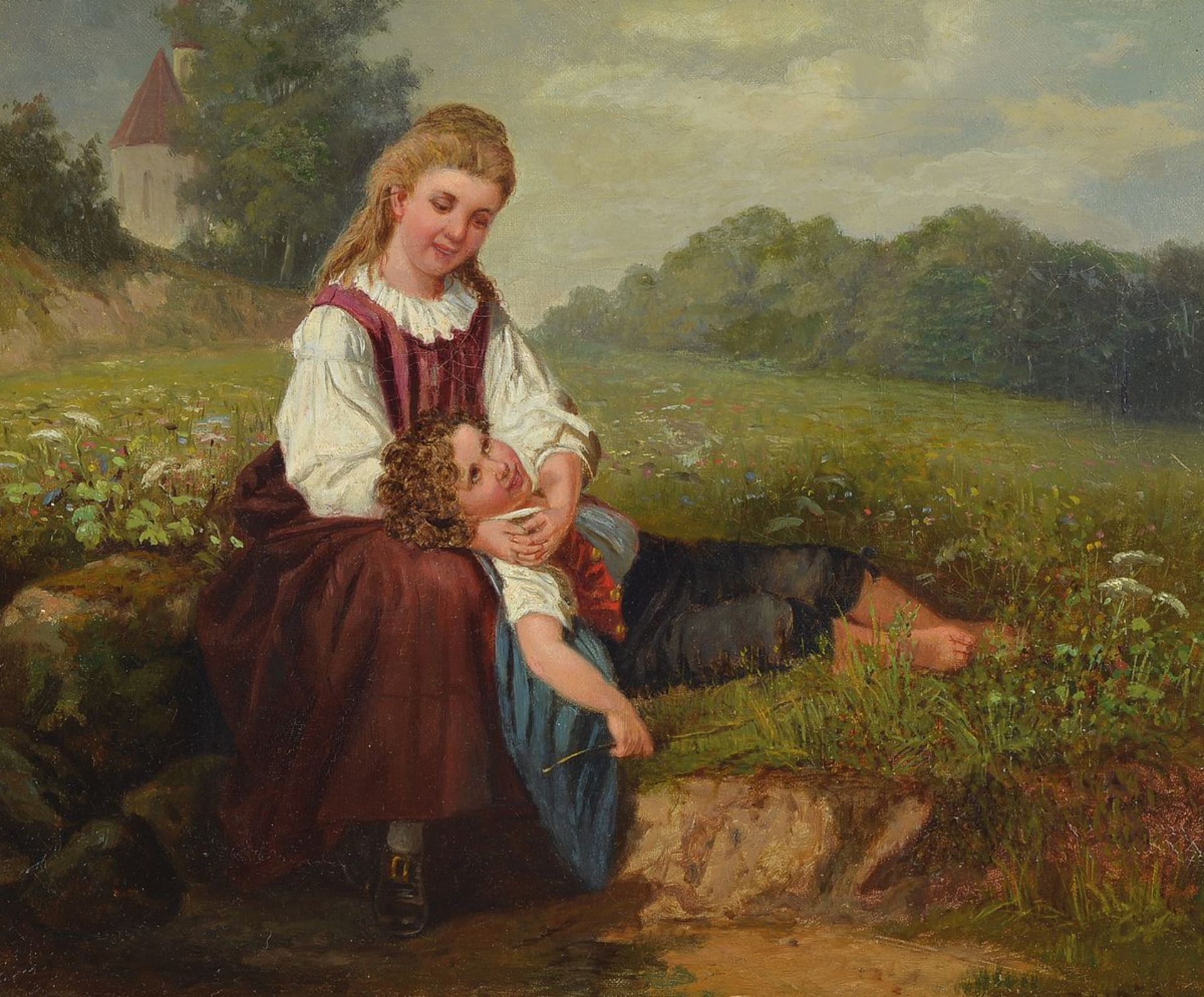 Wilhelm Hermann Pistor, born 1832 Neustrelitz,brother an sister, on the back on the stretcher so