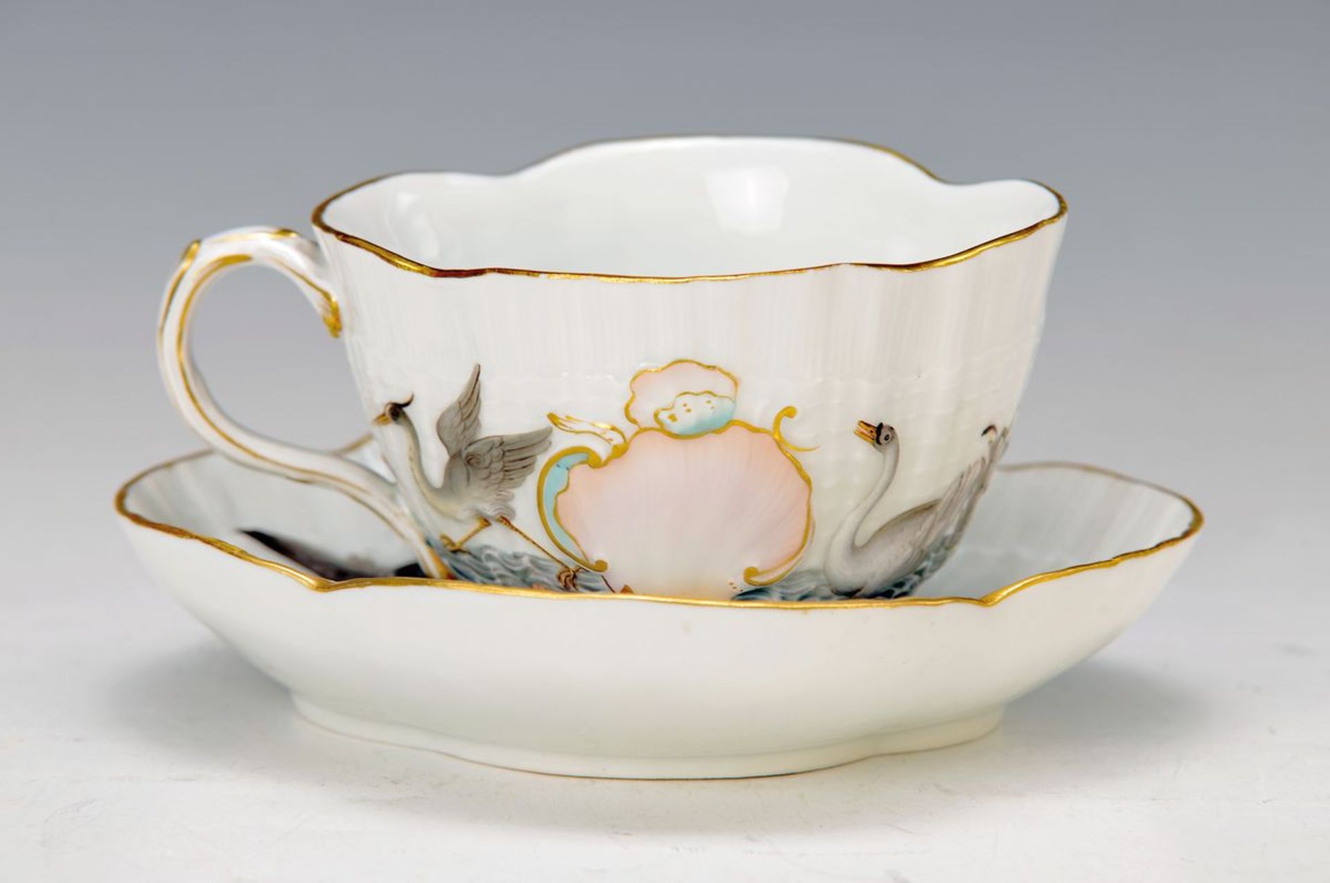 cup with saucer of the Swan set, Meissen, around 1860/70, designed for the Saxon Prime minister