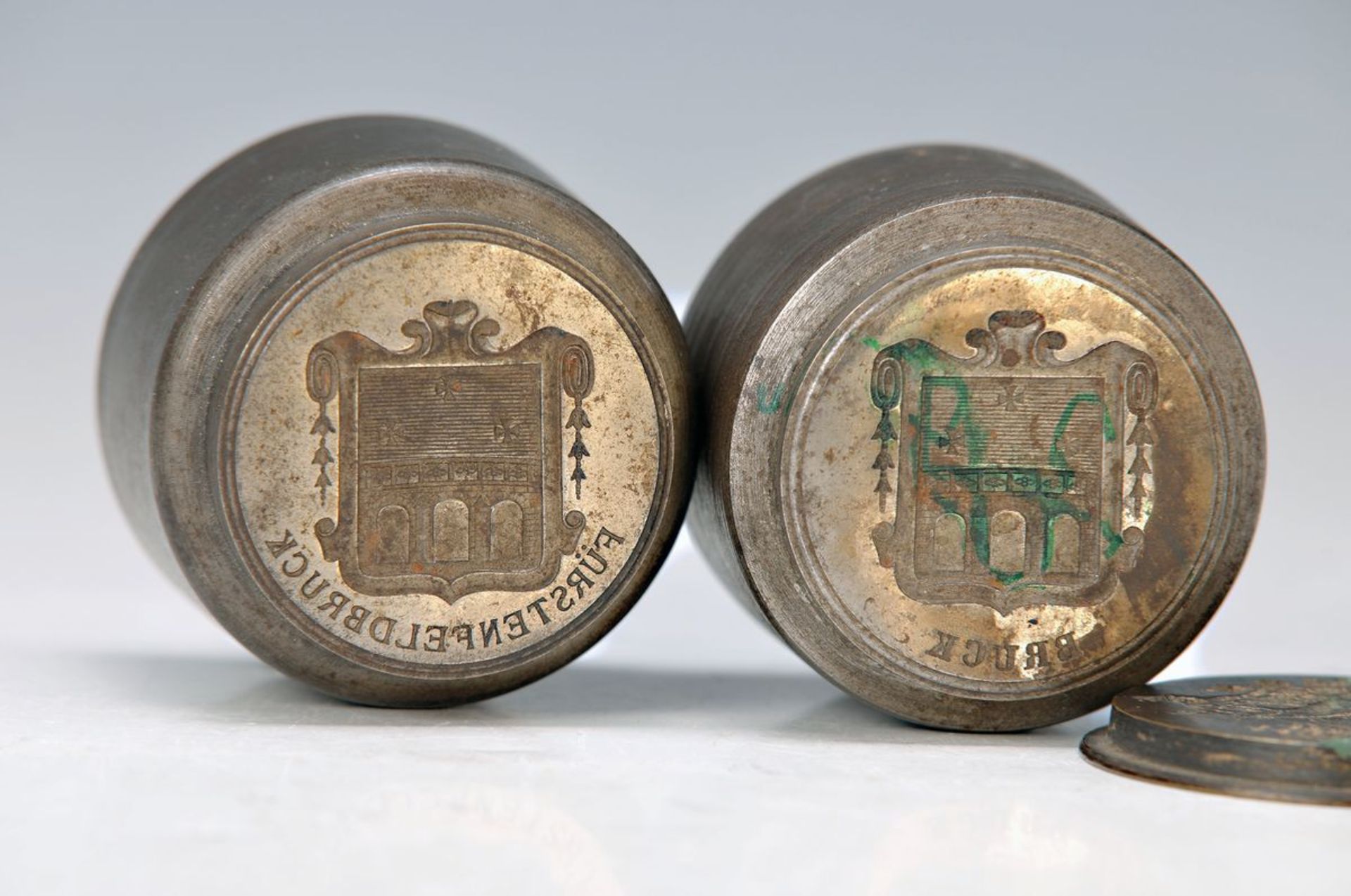 three stamps, German 18. and 19th c., each onecoat of arms of Fürstenfeldbruck and of Bruck in