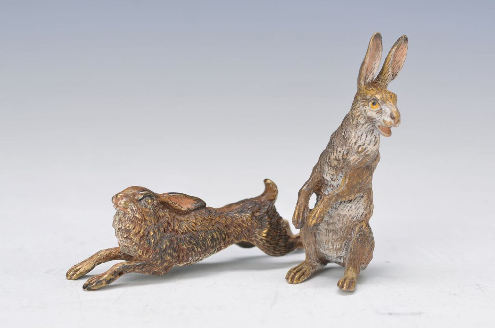 two Vienna Bronzes, sign. Bergmann: standing and jumping rabbit, H.approx. 7cm respectively2.5x, 7.5