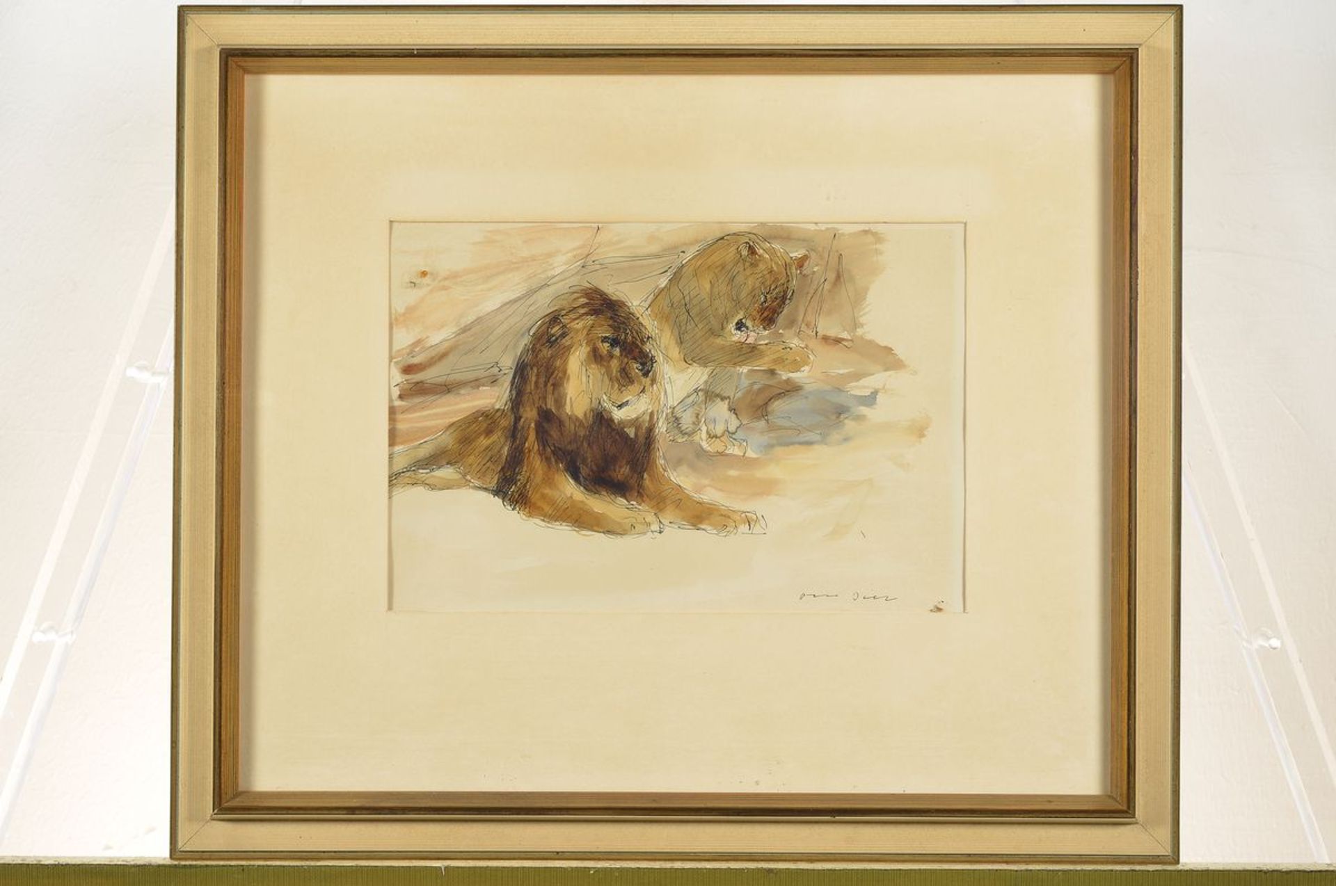 Otto Dill, 1884 Neustadt-1956 Bad Dürkheim, lion couple, watercolor ink drawing, signed, approx. - Bild 3 aus 3