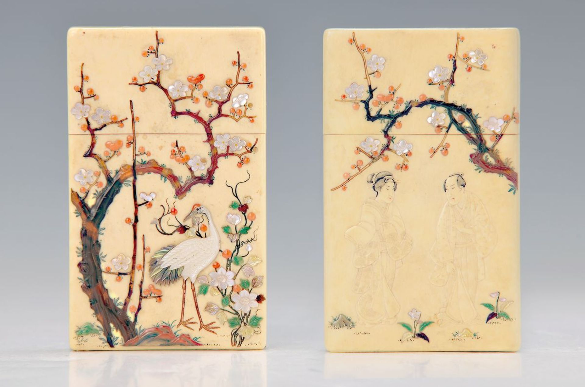 case/visiting card casing, Japan, around 1900/10, Ivory, two-sided with mother-of-pearland semi- - Bild 2 aus 2