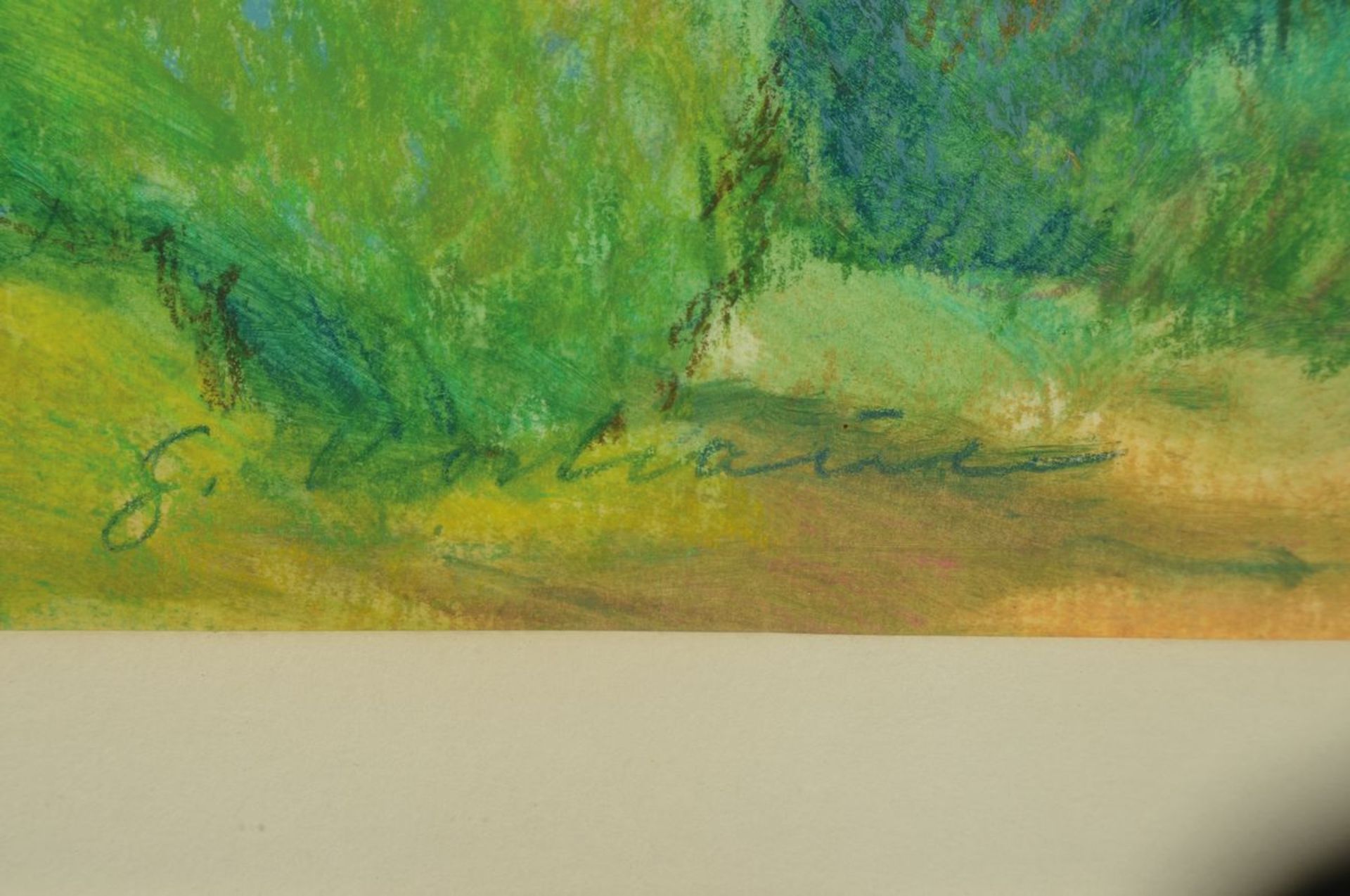 Georg Vorhauer, 1903 Paris-1981 Neustadt, landscape on the old rhine, mixed media (pastel and - Bild 2 aus 3