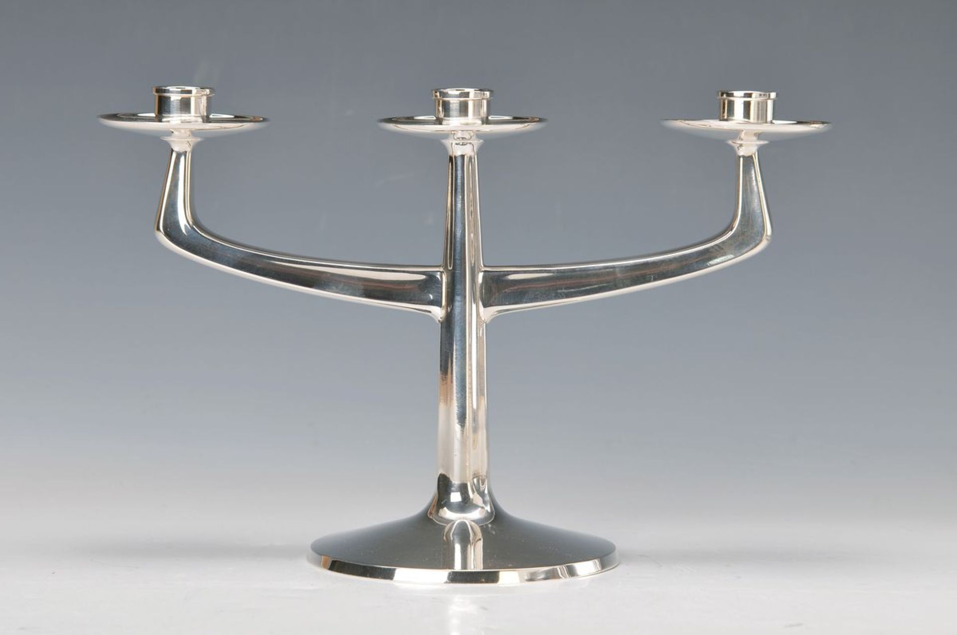 candlestick, Bruckmann & Sons, Heilbronn, Sterling silver, probably 1960s, three focal points,