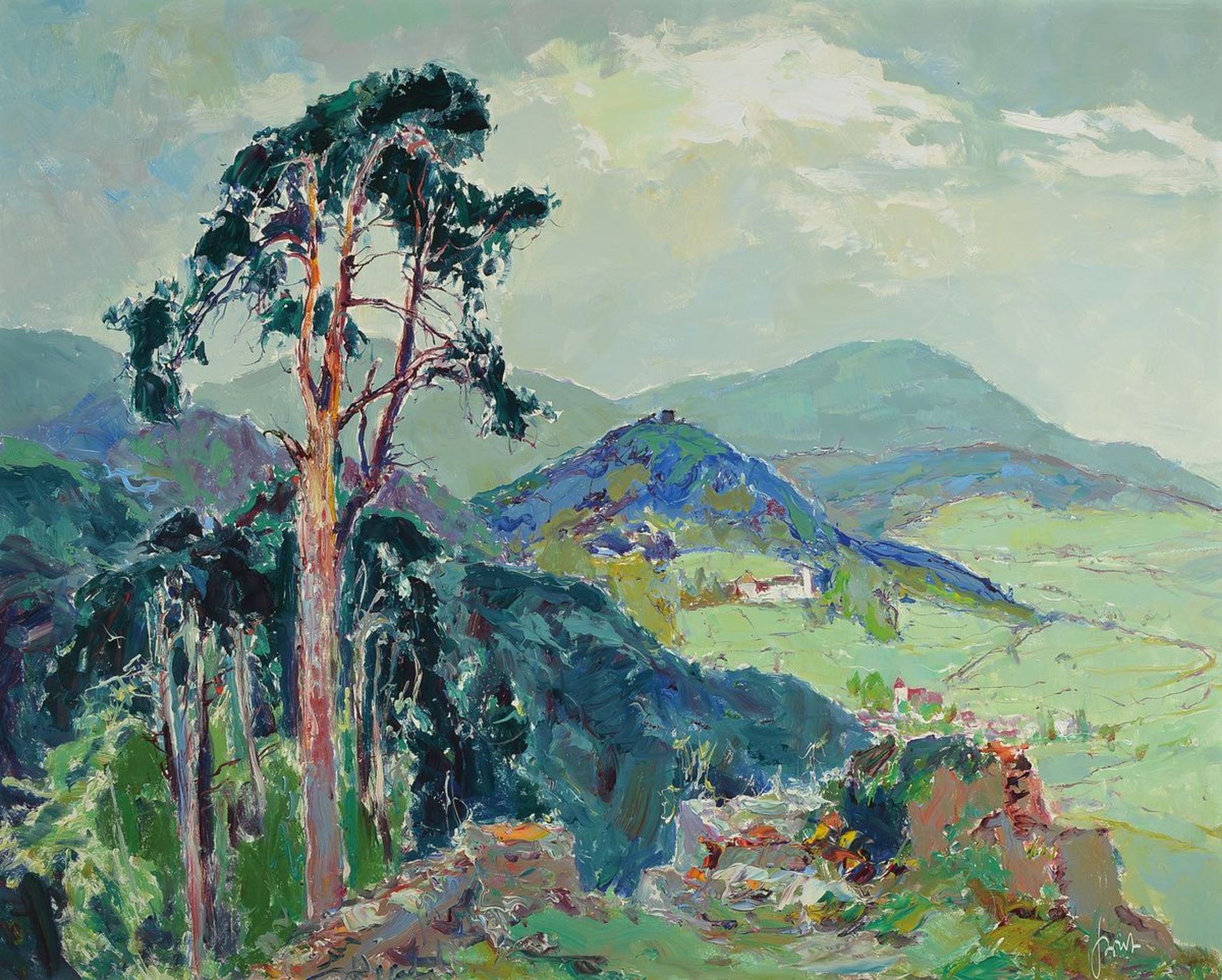 Karl Graf, 1902 - 1986 Speyer, palatinate woodland landscape with view of den Slevogt- Hof, signed