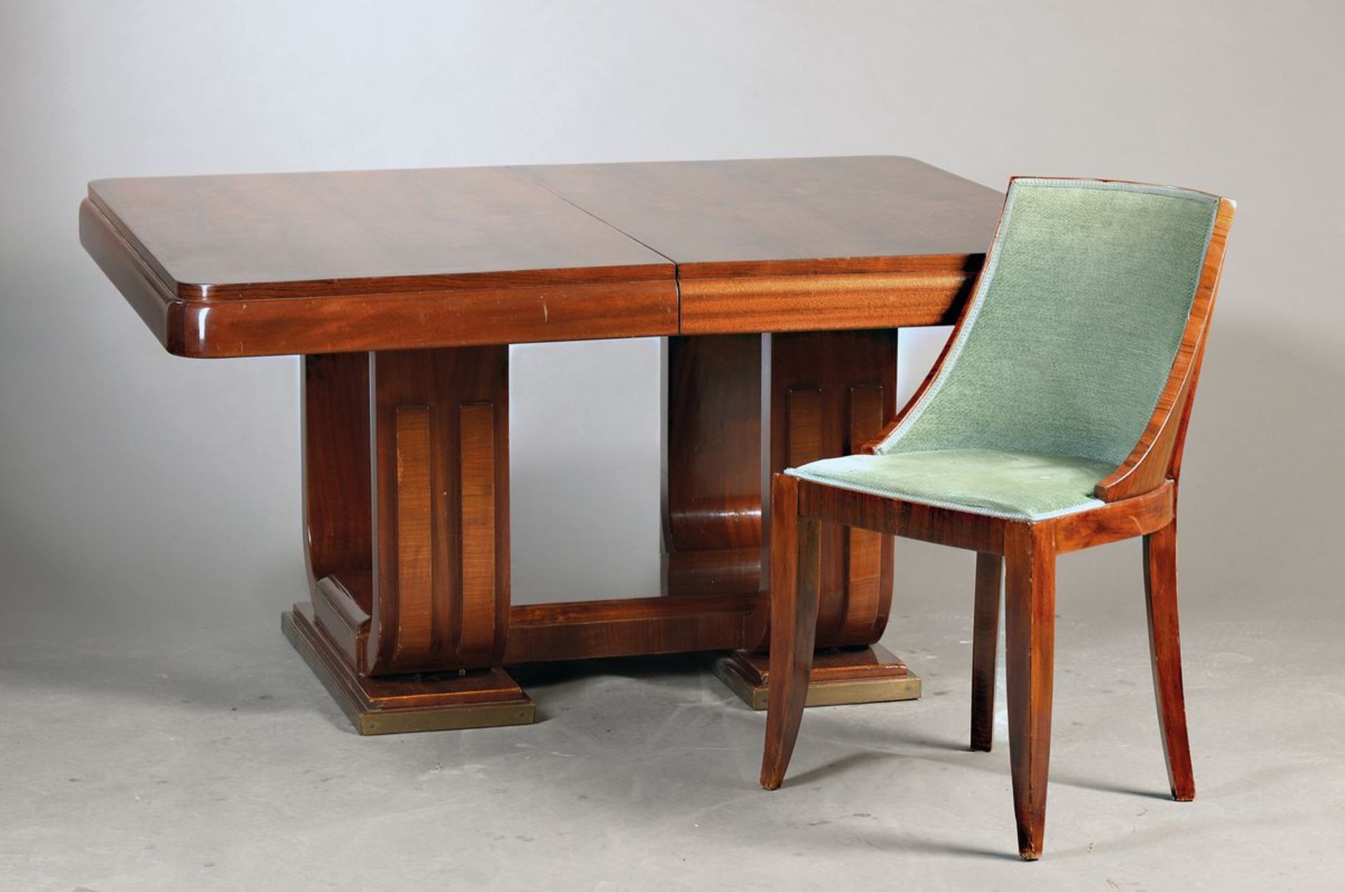 extending table with six chairs, France, 1930s, massive style typical species-Deco- table with